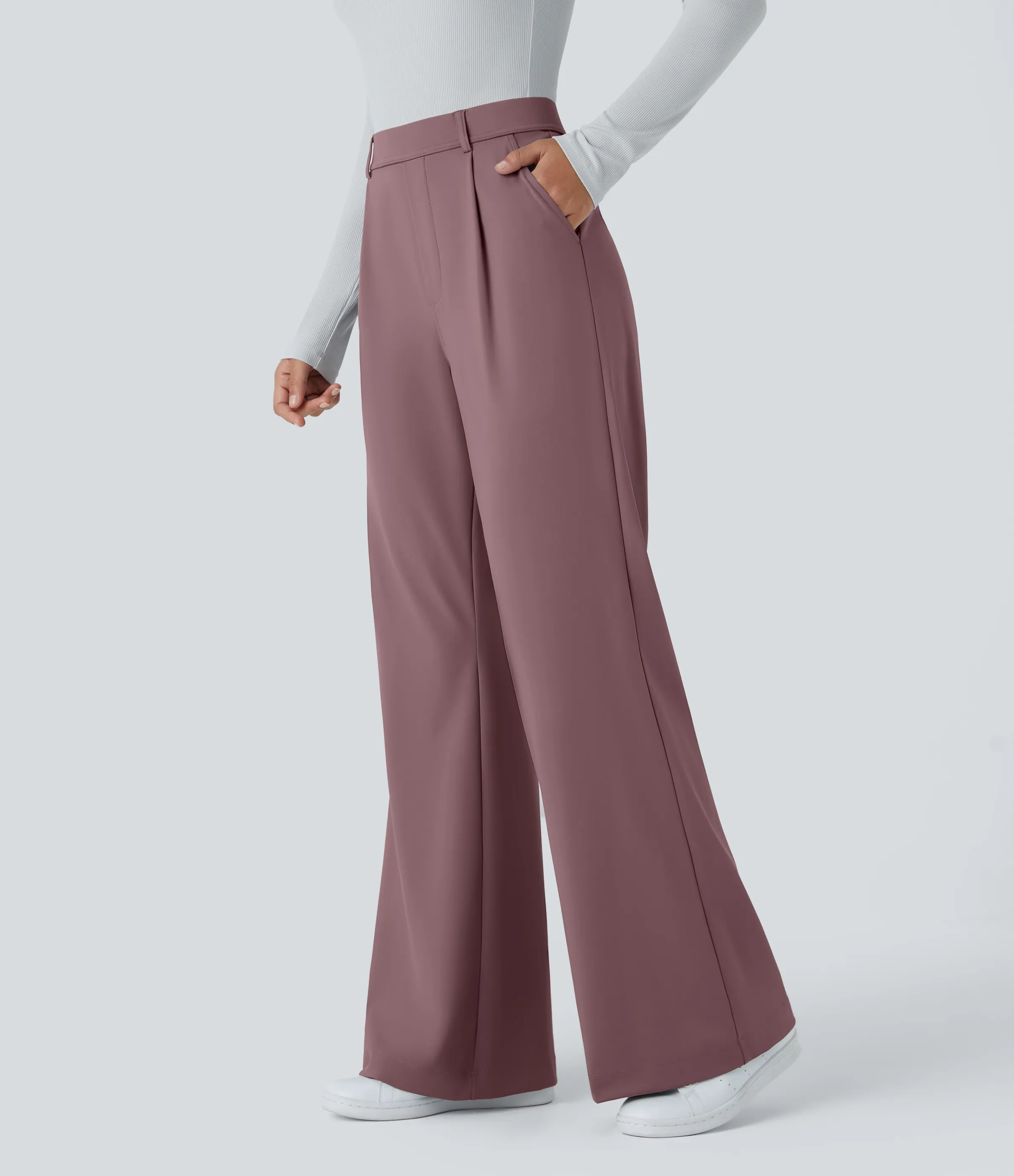 Halara Pantalón oficina acampanado bolsillo lateral tiro alto - Purple Sandalwood - XS(regular) sold by Halara product image thumbnail 4