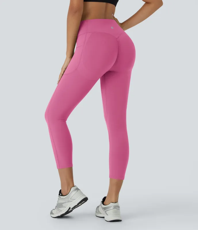 Halara Leggings SoCinched UltraSculpt capri moldeador tiro alto bolsillo lateral control abdomen realce glúteo - Pink Power - XL sold by Halara