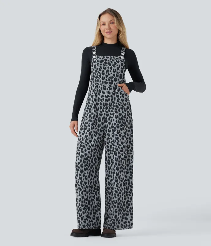 Halara Jumpsuit casual con estampado de leopardo y bolsillos - Frosted Panther - L(petite) sold by Halara