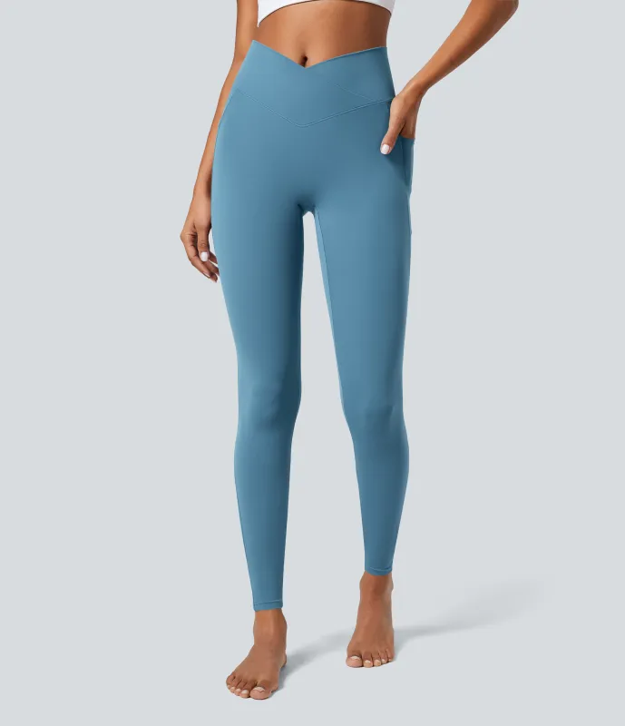 Halara Leggings Softlyzero™ liso bolsillo cruzado -UPF50+ - Warm Mid Blue - M(7/8) made by Halara