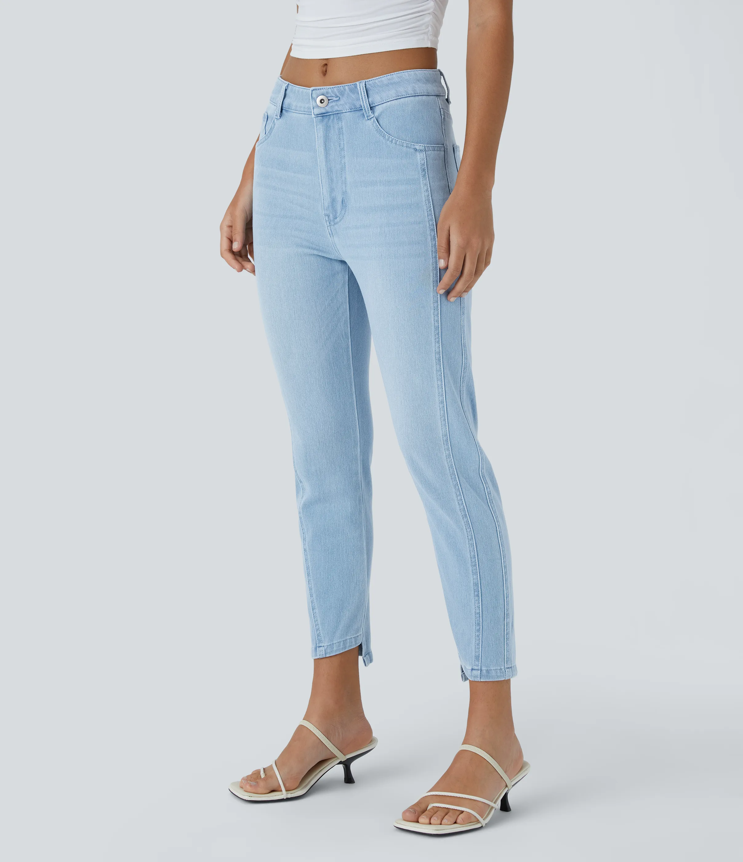Halara Jeans Halara Flex™ ajustado elástico cremallera botón múltiple bolsillo - Light Azure Denim - XS(tall) sold by Halara product image thumbnail 4