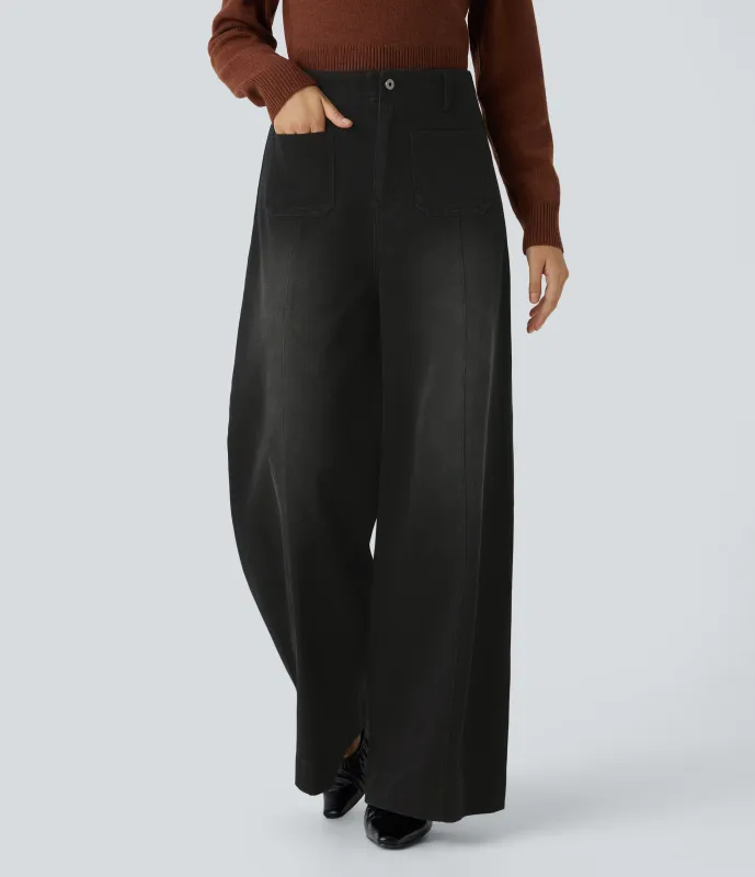 Halara Jeans Halara Flex™ Denim pierna ancha elástico lavado bolsillo delantero tiro alto - Coal Black Denim - S(regular) sold by Halara