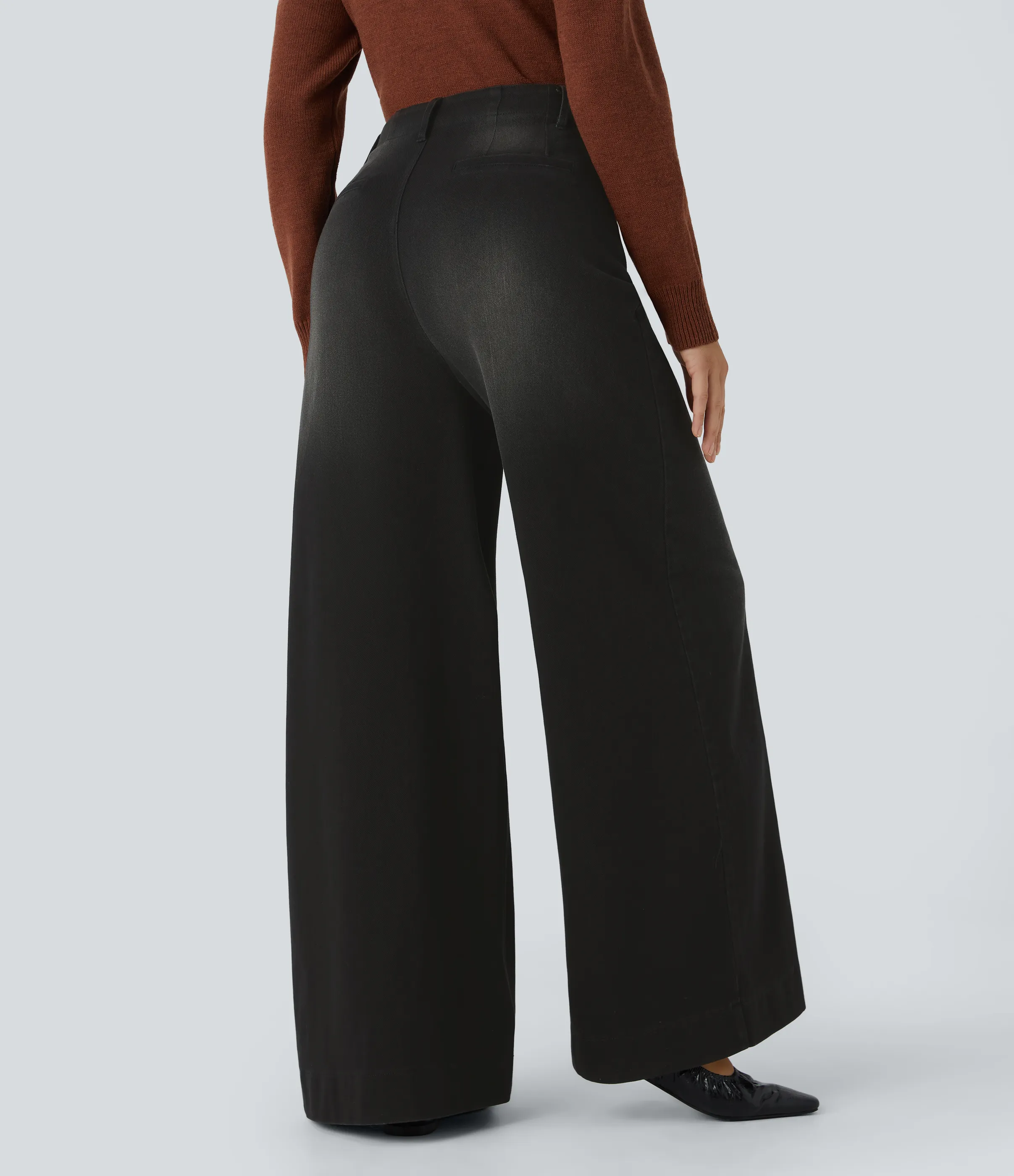 Halara Jeans Halara Flex™ Denim pierna ancha elástico lavado bolsillo delantero tiro alto - Coal Black Denim - S(regular) sold by Halara product image thumbnail 3