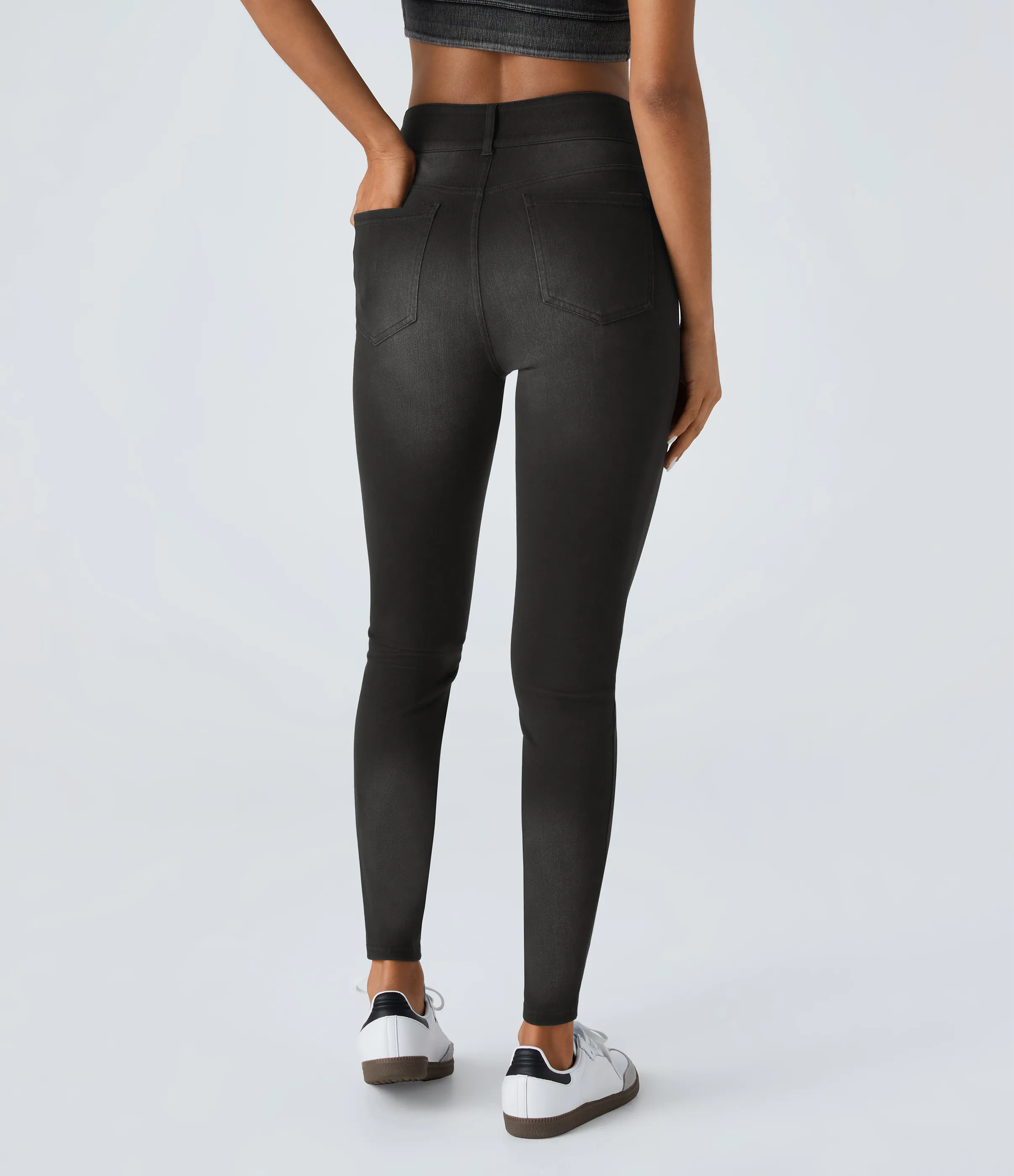 Halara Jeans Halara Flex™ Denim ajustado elástico múltiple bolsillo cremallera botones tiro alto - Dirty Grey Black Denim - M(regular) sold by Halara product image thumbnail 3