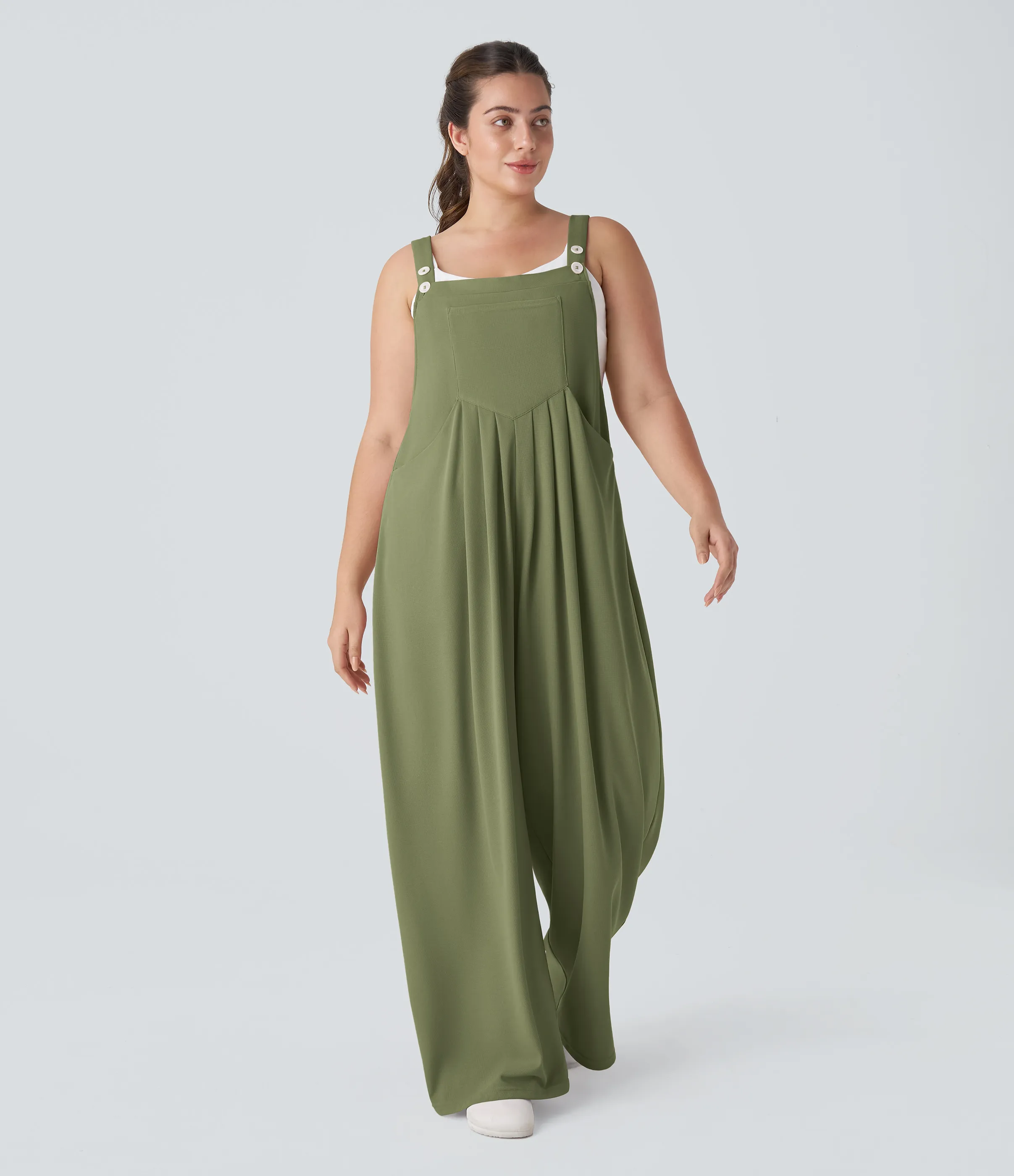 Halara Mono correa ajustable botón múltiple bolsillo plisado Gofre talla grande - Loden Green - 2X sold by Halara