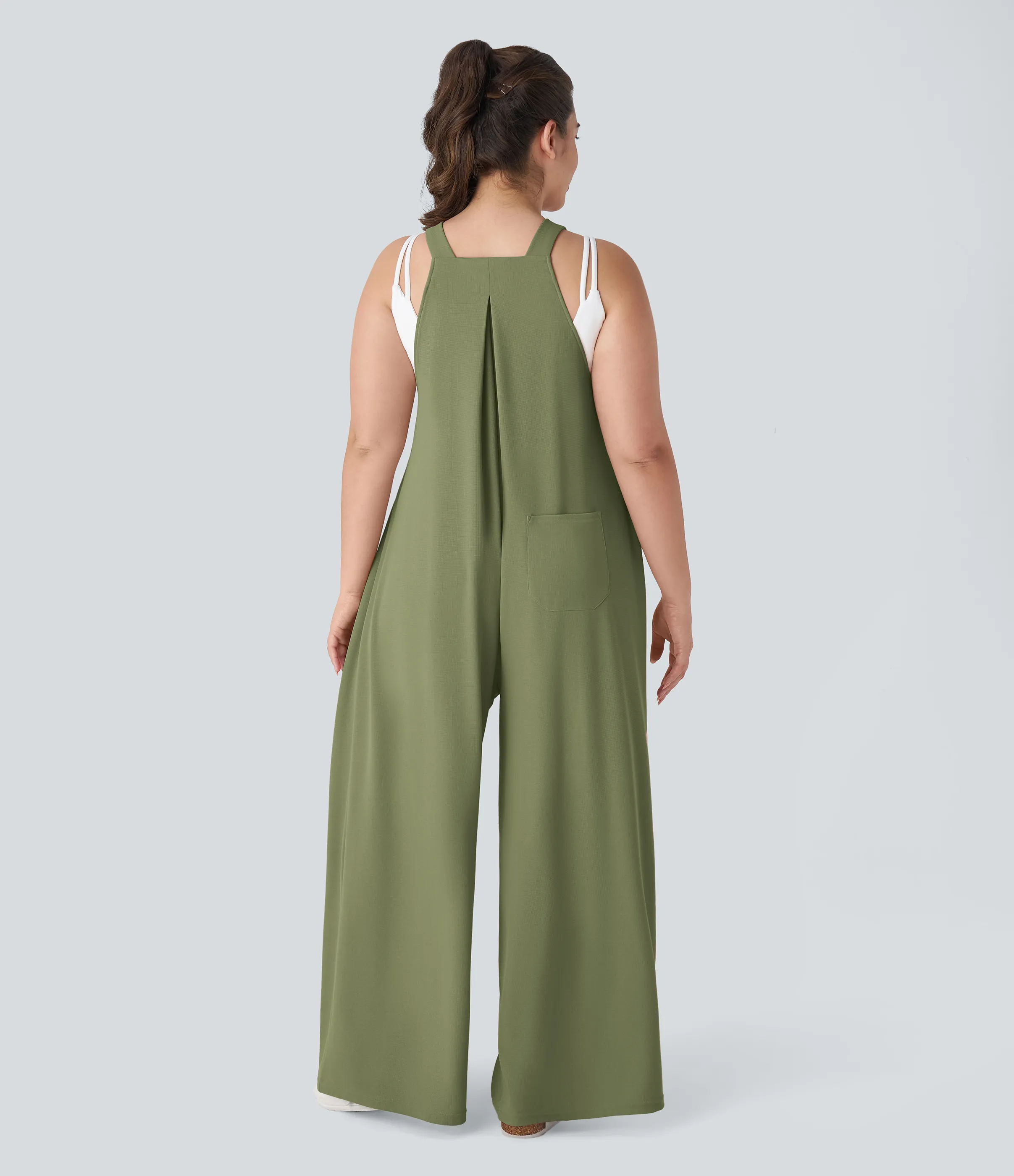 Halara Mono correa ajustable botón múltiple bolsillo plisado Gofre talla grande - Loden Green - 2X sold by Halara product image thumbnail 3