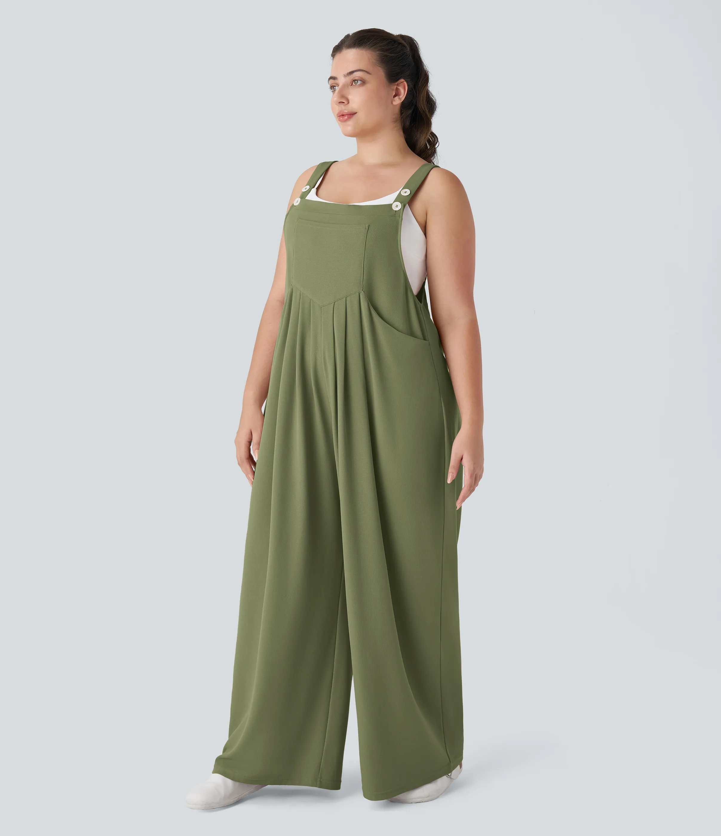Halara Mono correa ajustable botón múltiple bolsillo plisado Gofre talla grande - Loden Green - 2X sold by Halara product image thumbnail 4