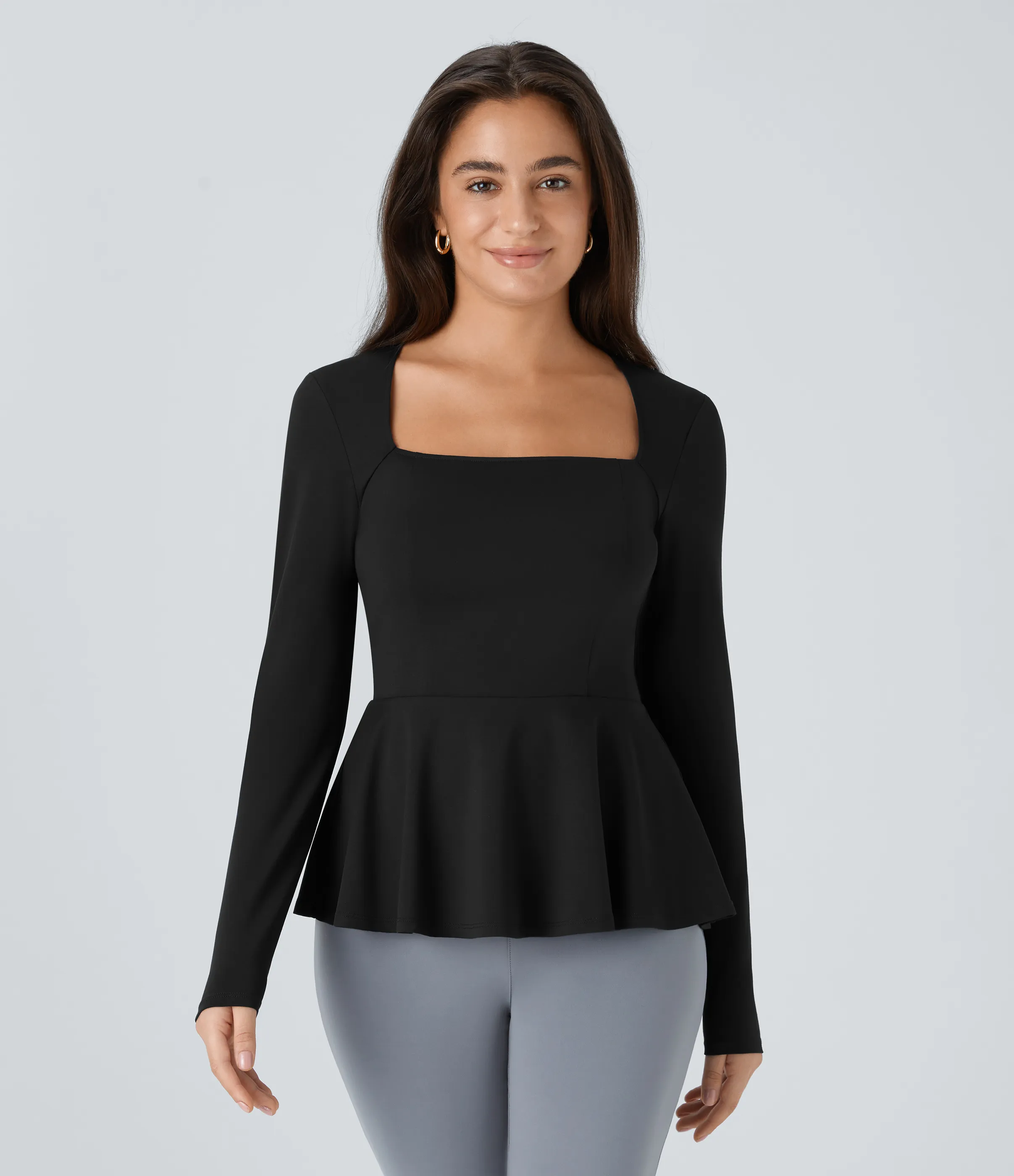 Halara Blusa oficina cuello cuadrado manga larga dobladillo volante - Black - L sold by Halara product image thumbnail 2