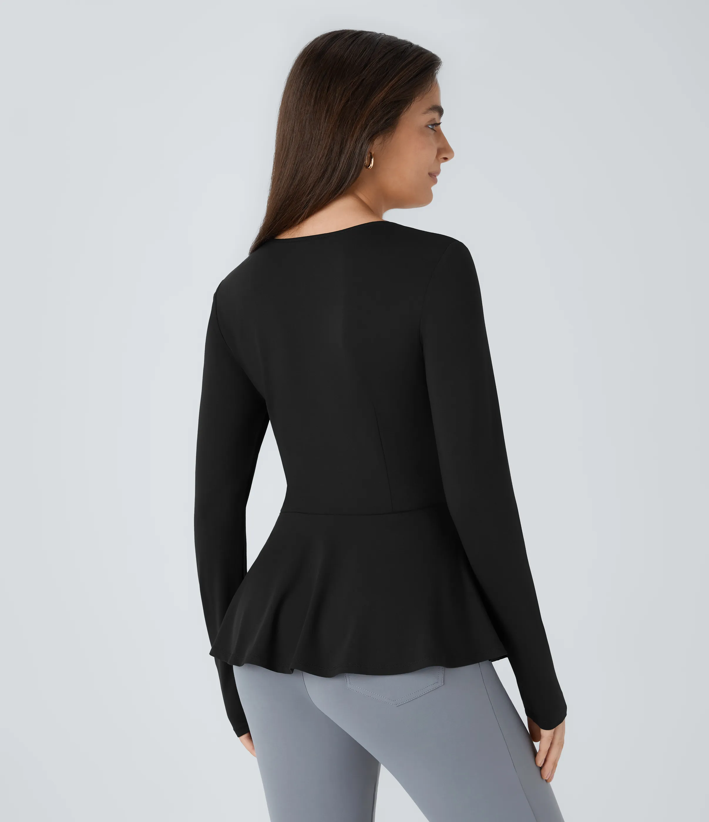 Halara Blusa oficina cuello cuadrado manga larga dobladillo volante - Black - L sold by Halara product image thumbnail 3