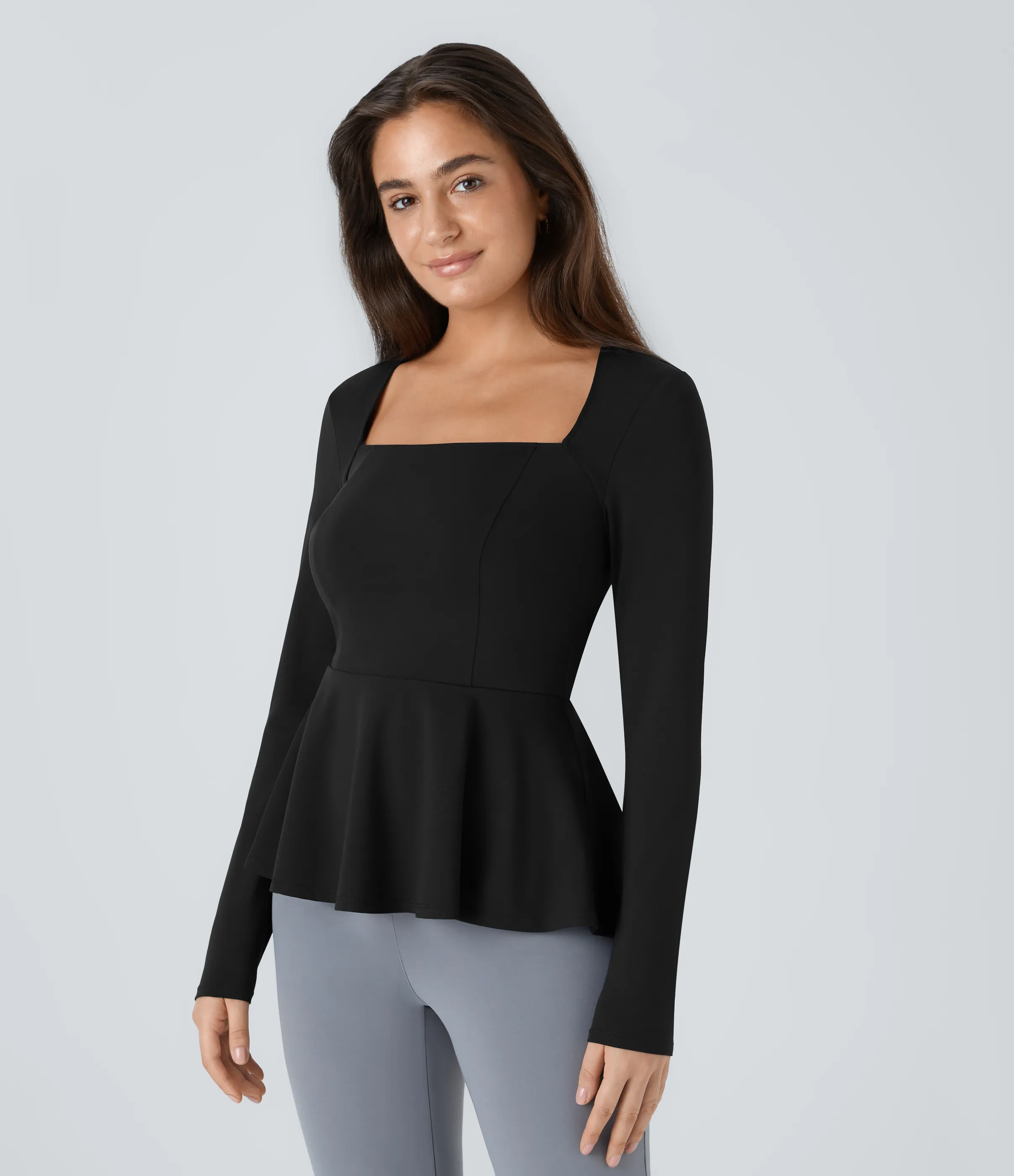 Halara Blusa oficina cuello cuadrado manga larga dobladillo volante - Black - L sold by Halara product image thumbnail 4