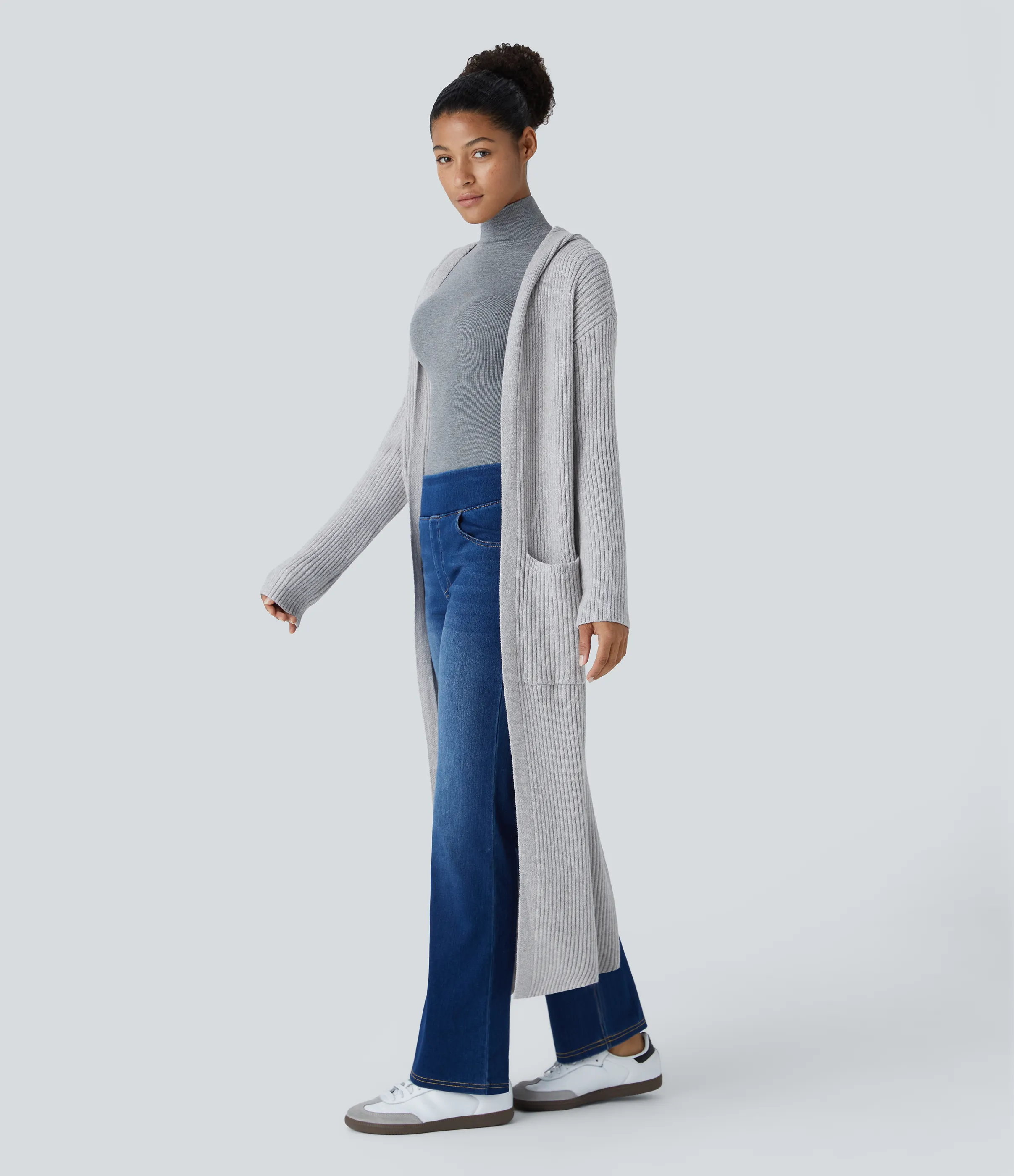 Halara Cárdigan manga larga capucha bolsillo lateral abertura - Grey - L sold by Halara product image thumbnail 4