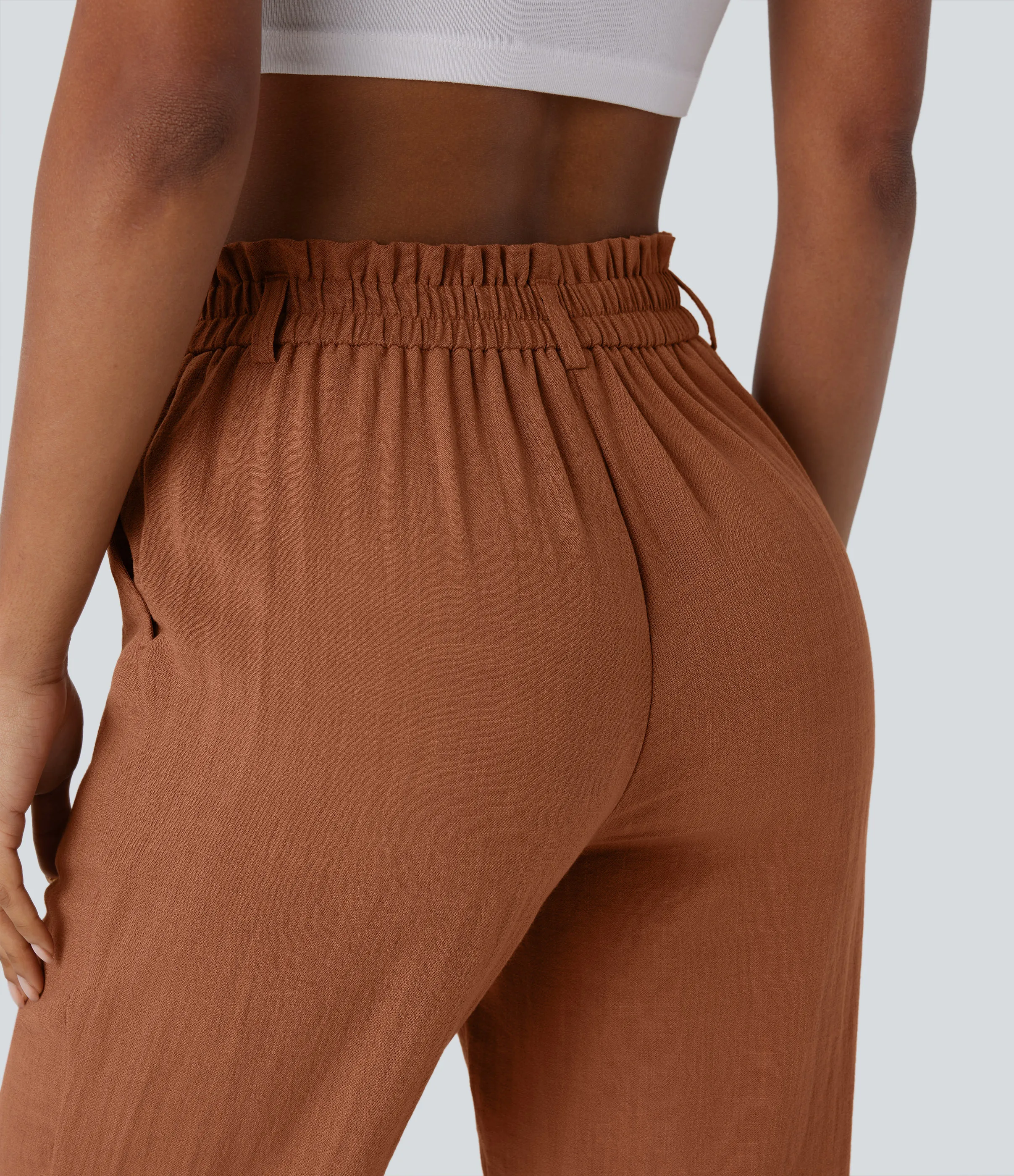 Halara Pantalón capri lino tiro alto bolsillo lateral cremallera botón - Sierra - S(regular) sold by Halara product image thumbnail 5