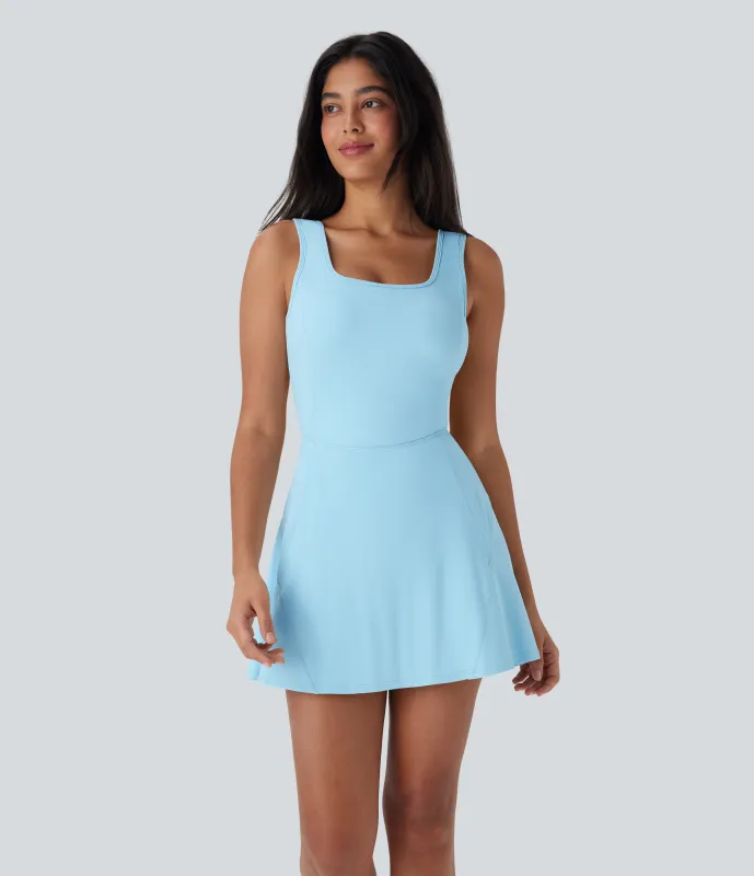 Halara Vestido mini de baile Softlyzero™ Airy 2 en 1 con espalda abierta cruzada y escote en U con bolsillos laterales y fresco al tacto - Easy Peezy - Spun Sugar - M sold by Halara