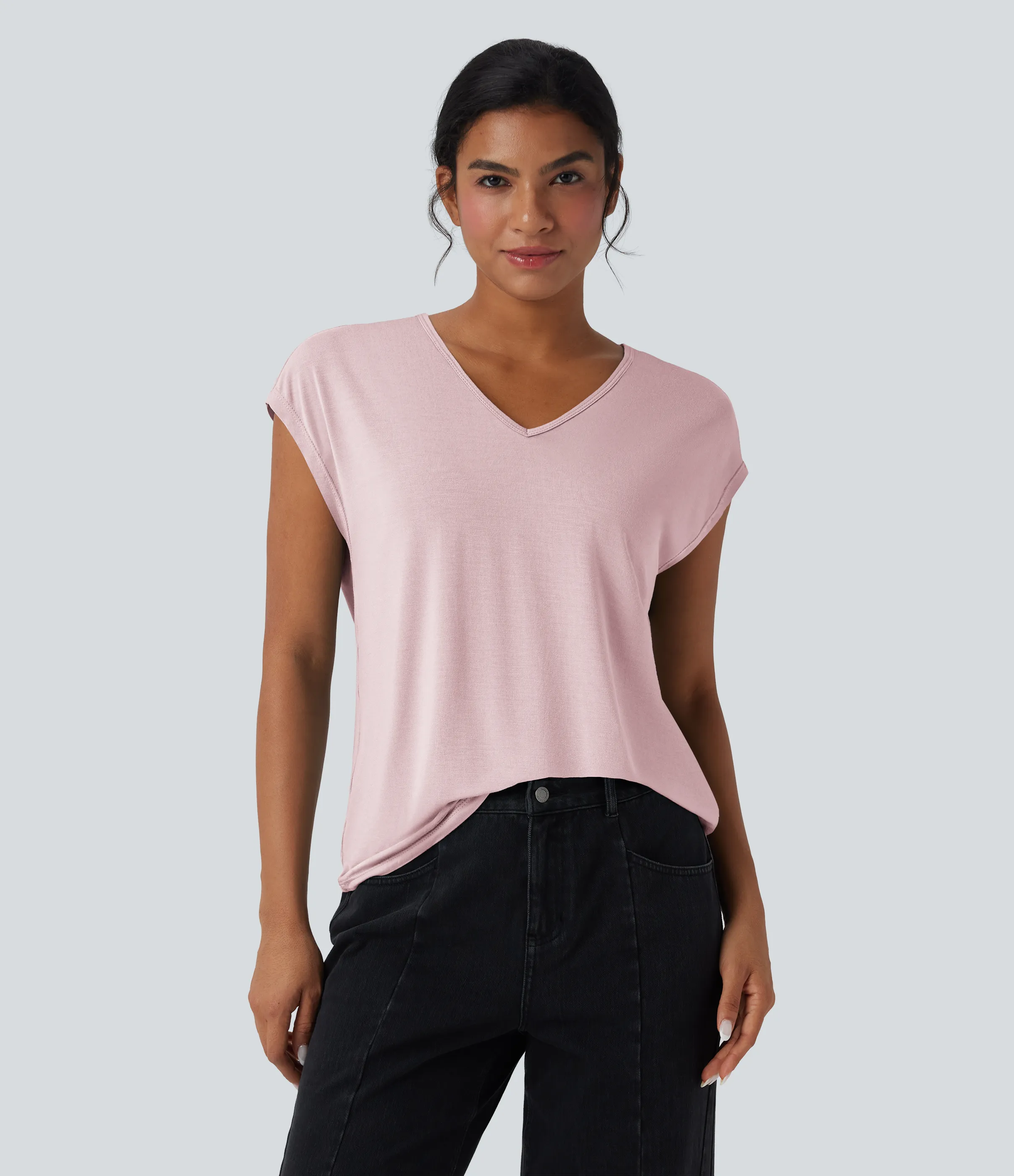 Halara Camiseta casual de manga corta con cuello en V - Porcelain Pink - L sold by Halara product image thumbnail 2