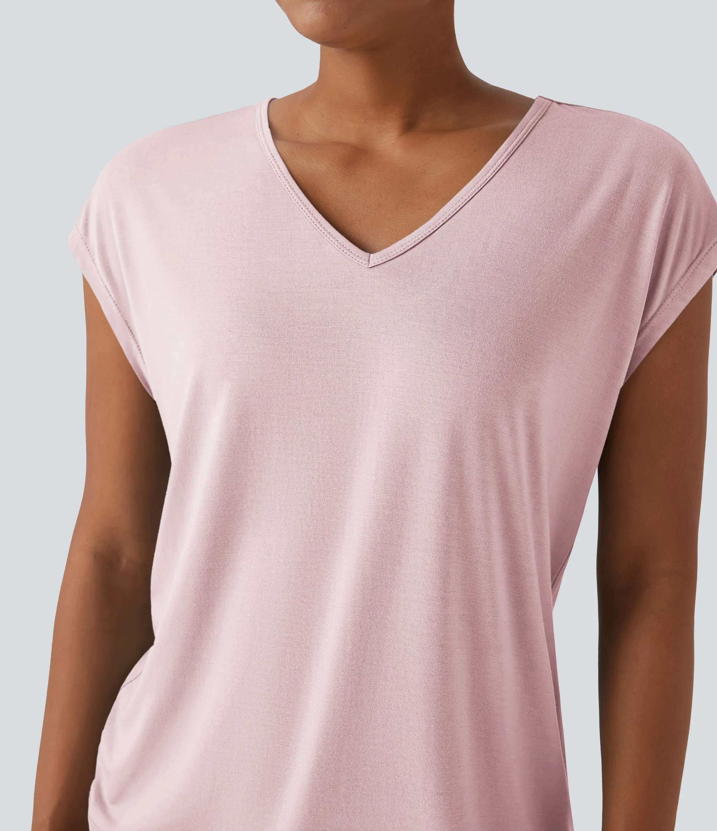 Halara Camiseta casual de manga corta con cuello en V - Porcelain Pink - L sold by Halara product image thumbnail 5