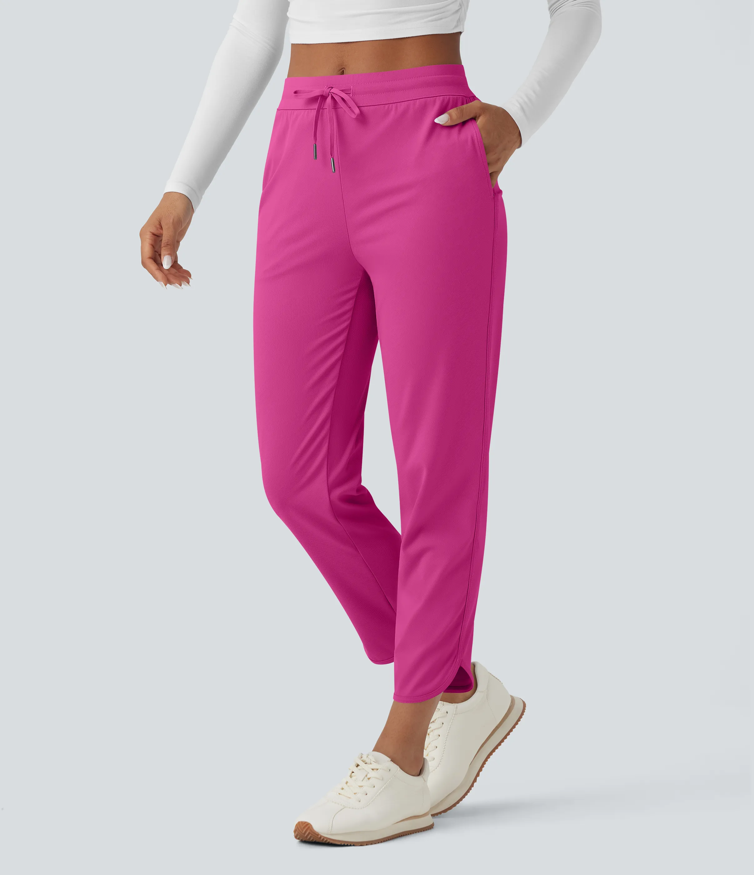 Halara Pantalones de golf ajustados de tiro medio con cordón, dobladillo curvo y secado rápido con bolsillos - UPF 40+ - Fuchsia Fedora - L(regular) sold by Halara product image thumbnail 2