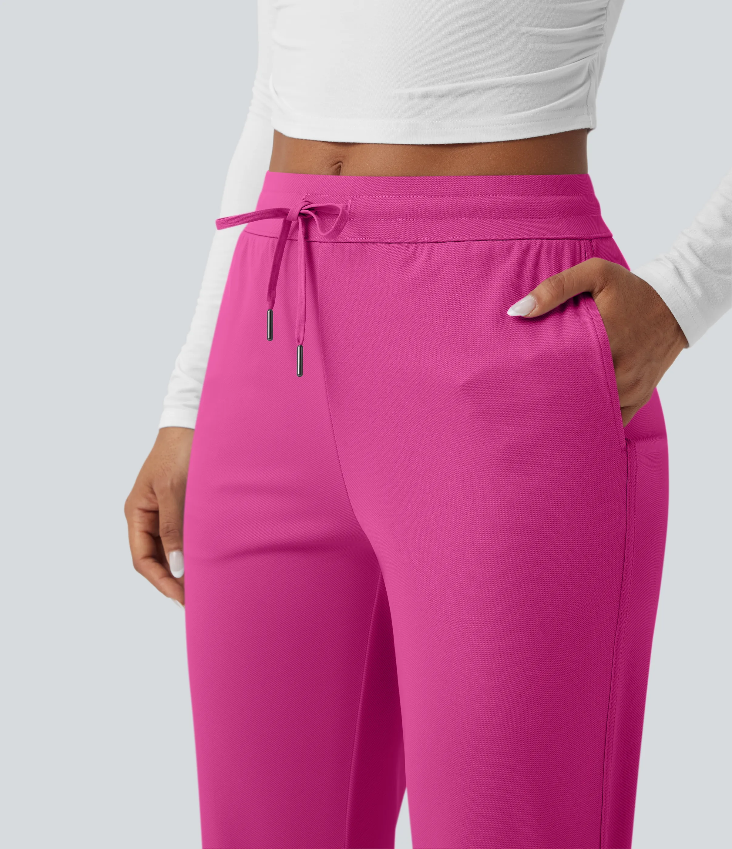 Halara Pantalones de golf ajustados de tiro medio con cordón, dobladillo curvo y secado rápido con bolsillos - UPF 40+ - Fuchsia Fedora - L(regular) sold by Halara product image thumbnail 5