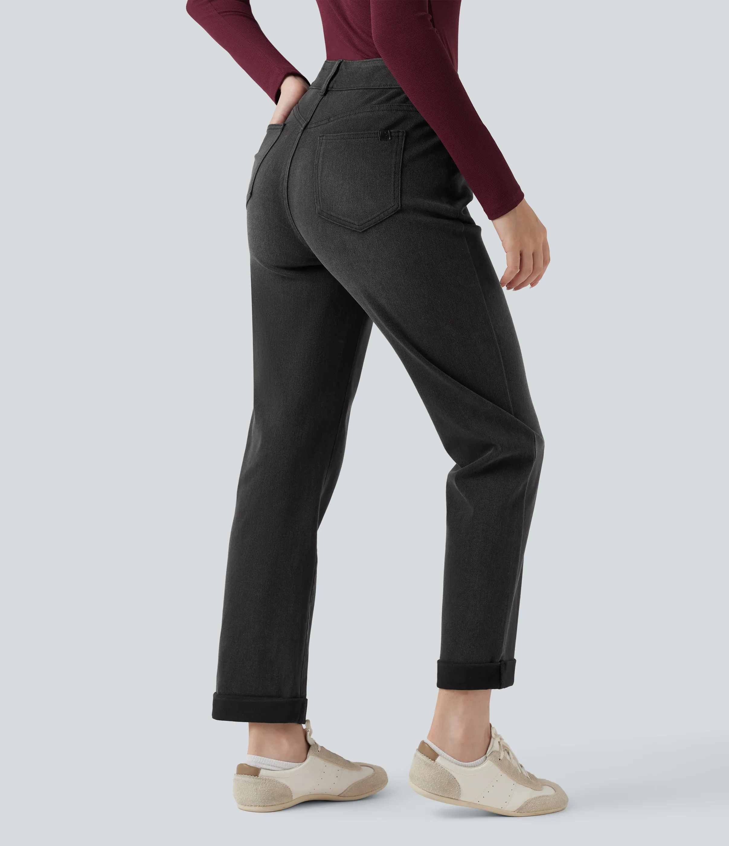 Halara Jeans ajustados casuales Halara Flex™ de tiro alto con dobladillo enrollado y bolsillos - Poppy Seed Denim - XS(regular) sold by Halara product image thumbnail 3