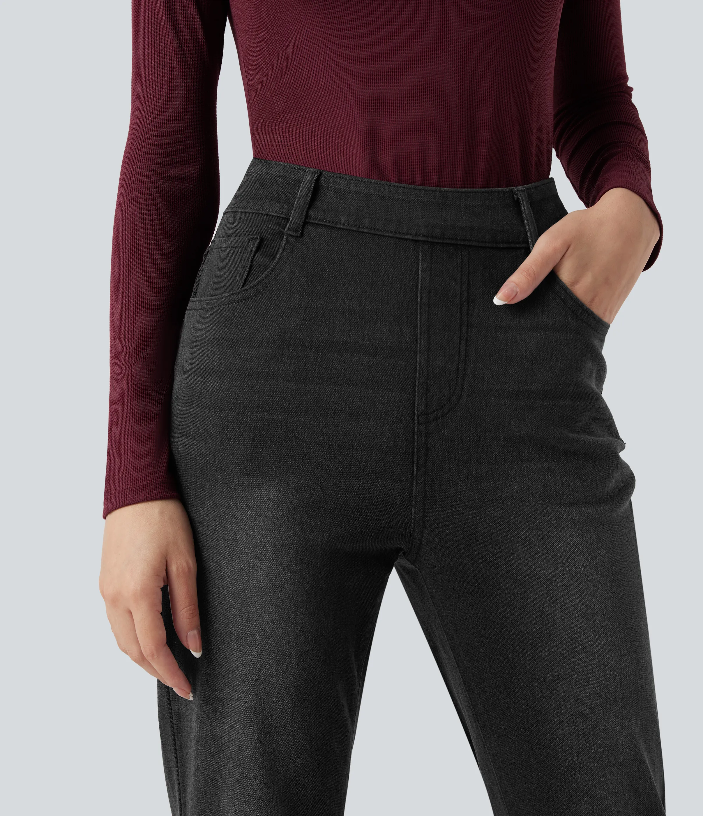 Halara Jeans ajustados casuales Halara Flex™ de tiro alto con dobladillo enrollado y bolsillos - Poppy Seed Denim - XS(regular) sold by Halara product image thumbnail 5