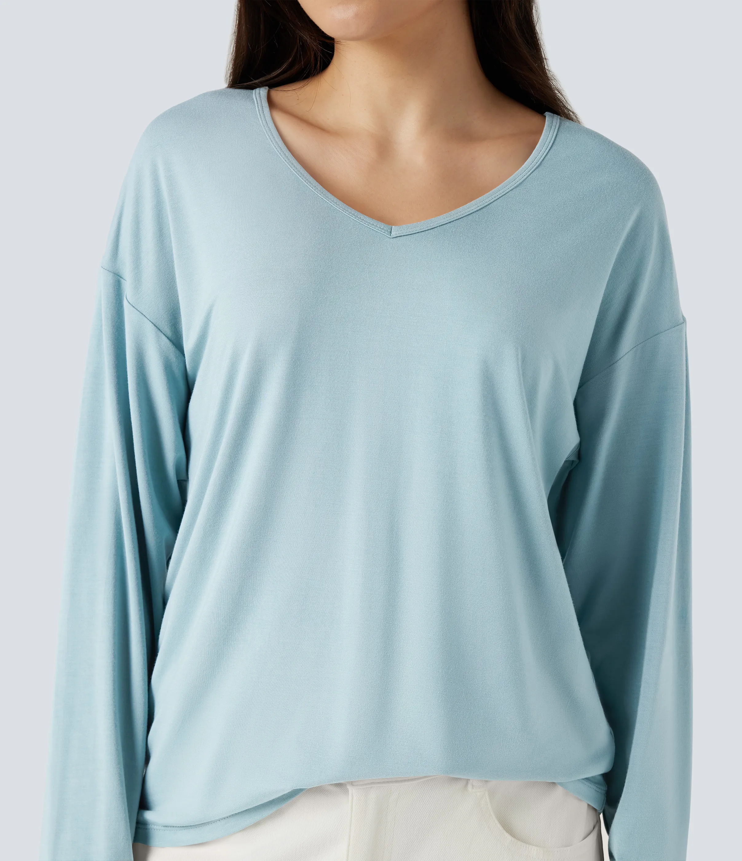 Halara Top casual de manga larga con cuello en V - Corydalis Blue - M sold by Halara product image thumbnail 5