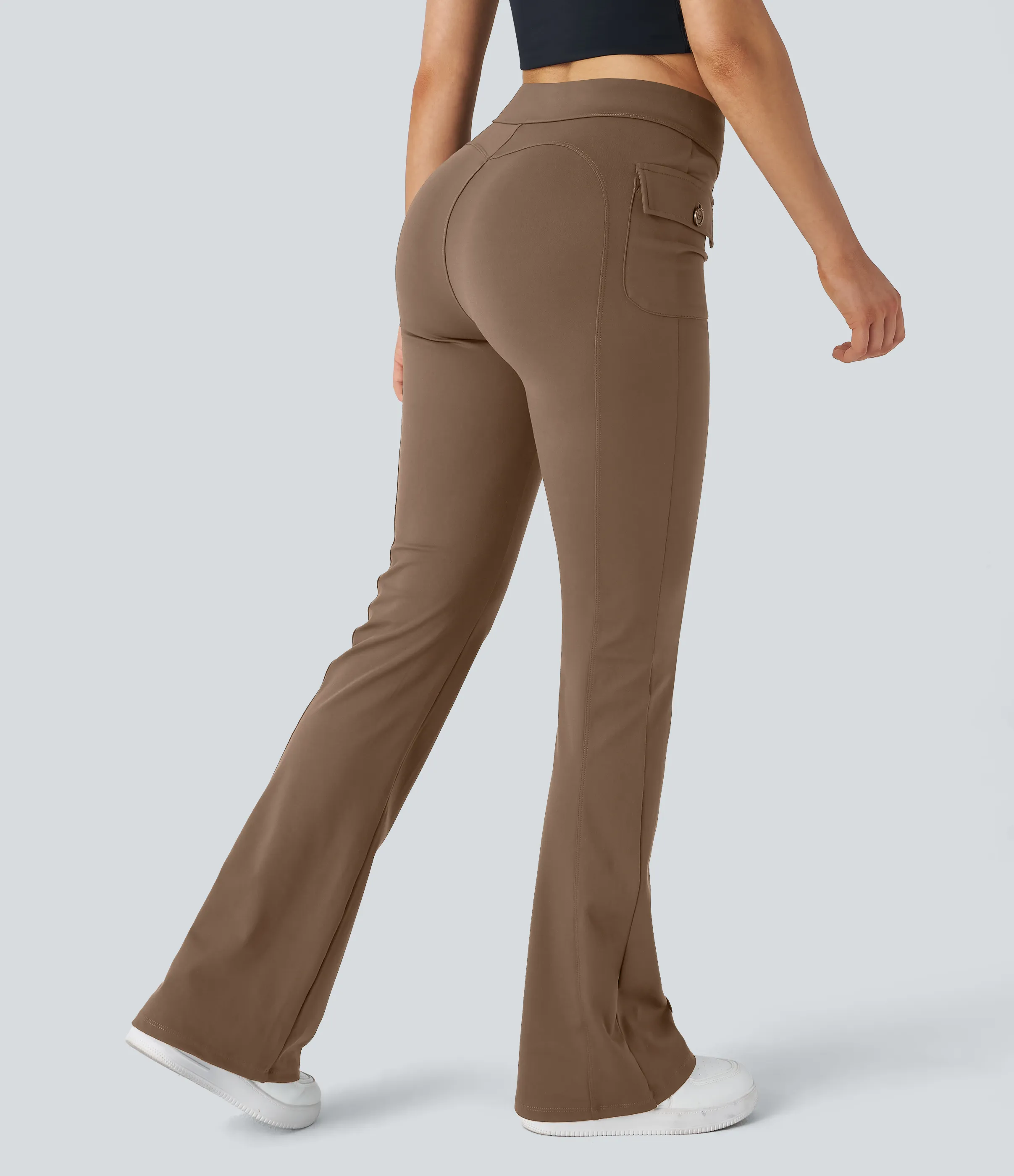 Halara Pantalón cargo acampanado bolsillo solapa lateral botón tiro alto - Burro - XS(regular) sold by Halara product image thumbnail 3