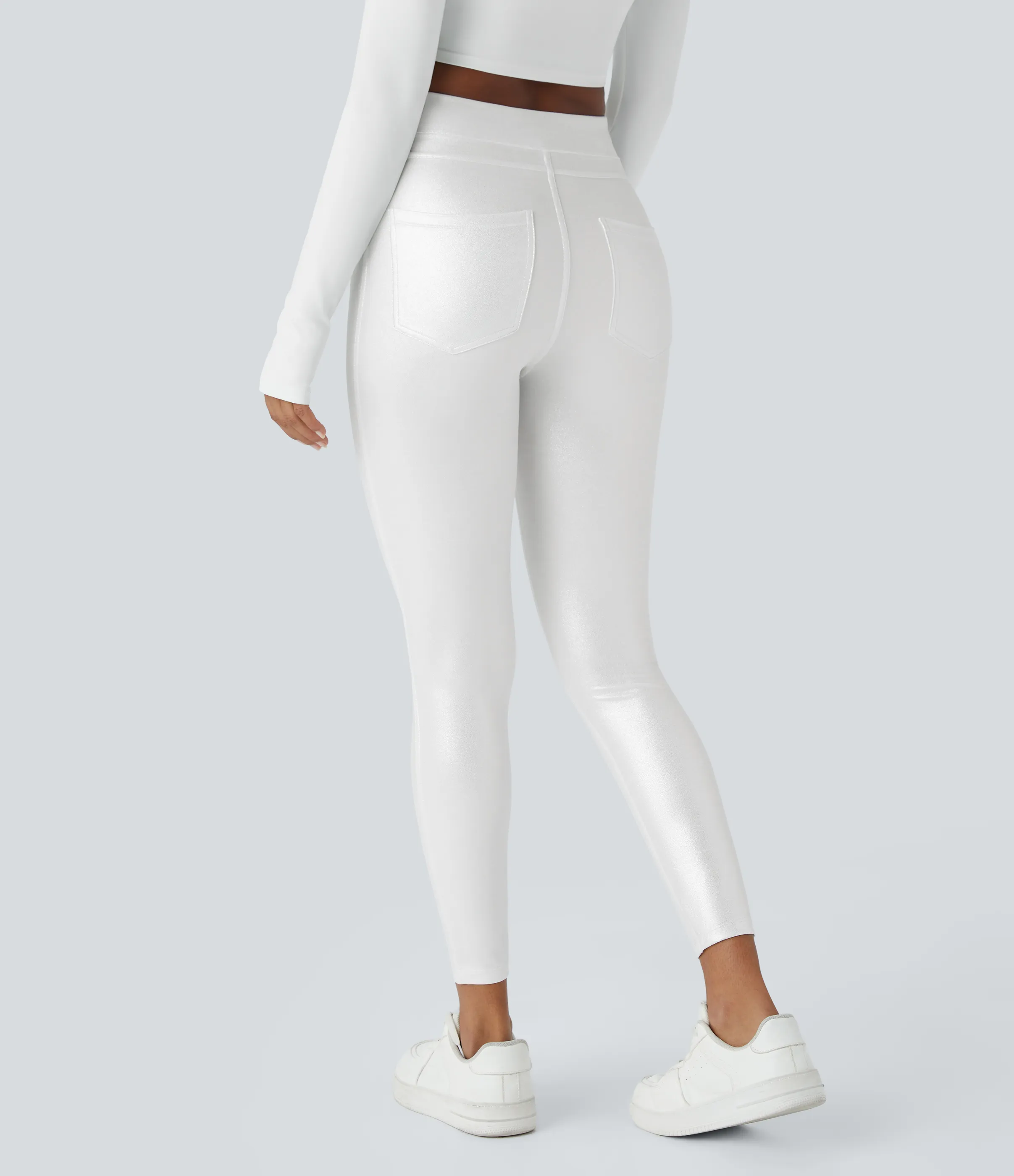 Halara Leggings oficina Softlyzero™ Faux Leather bolsillo lateral trasero tiro alto - Bright Skin Floating White - XL(full_length) sold by Halara product image thumbnail 3