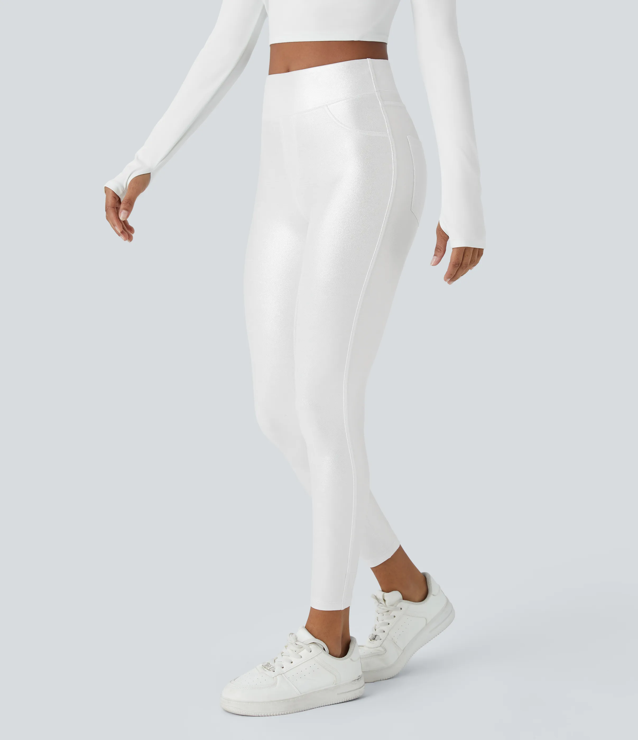 Halara Leggings oficina Softlyzero™ Faux Leather bolsillo lateral trasero tiro alto - Bright Skin Floating White - XL(full_length) sold by Halara product image thumbnail 4
