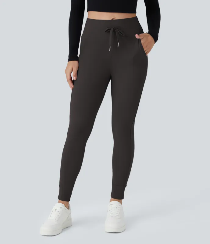 Halara Joggers Softlyzero™ Plush liso largo completo bolsillo lateral cordón tiro alto - Chocolate Torte - M(petite) sold by Halara