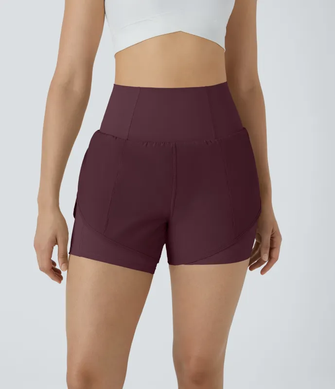 Halara Pantalón corto Breezeful™ yoga secado rápido 2 en 1 dobladillo curvo tiro súper alto 8.8cm - Berry Red - M sold by Halara