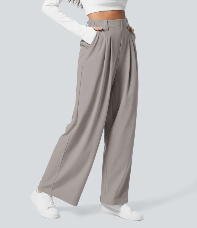 Halara Pantalones Halara Flex™ de oficina anchos plisados de tiro alto con bolsillos en tela tipo gofre - Mink Ash - XXL/1X(regular) sold by Halara