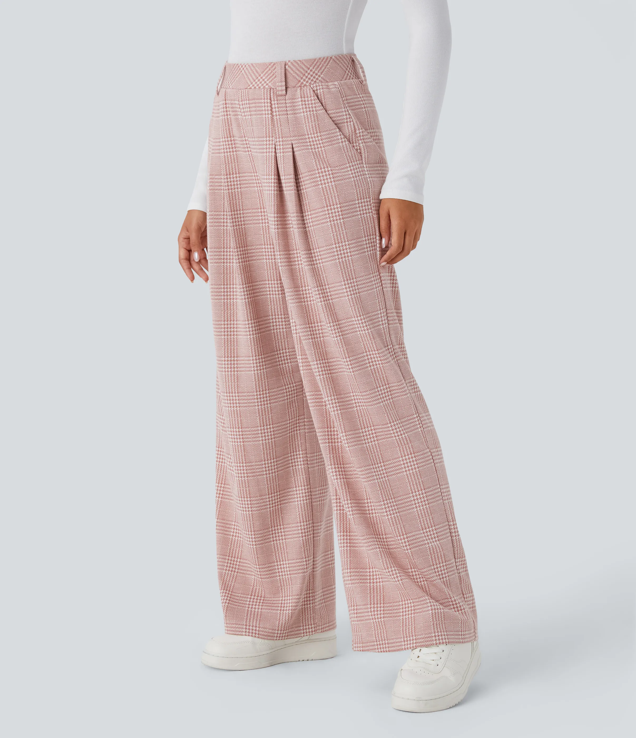 Halara Pantalón tiro alto bolsillo lateral pierna ancha estampado pata gallo - Bean Paste Houndstooth Plaid - XL(tall) sold by Halara product image thumbnail 4