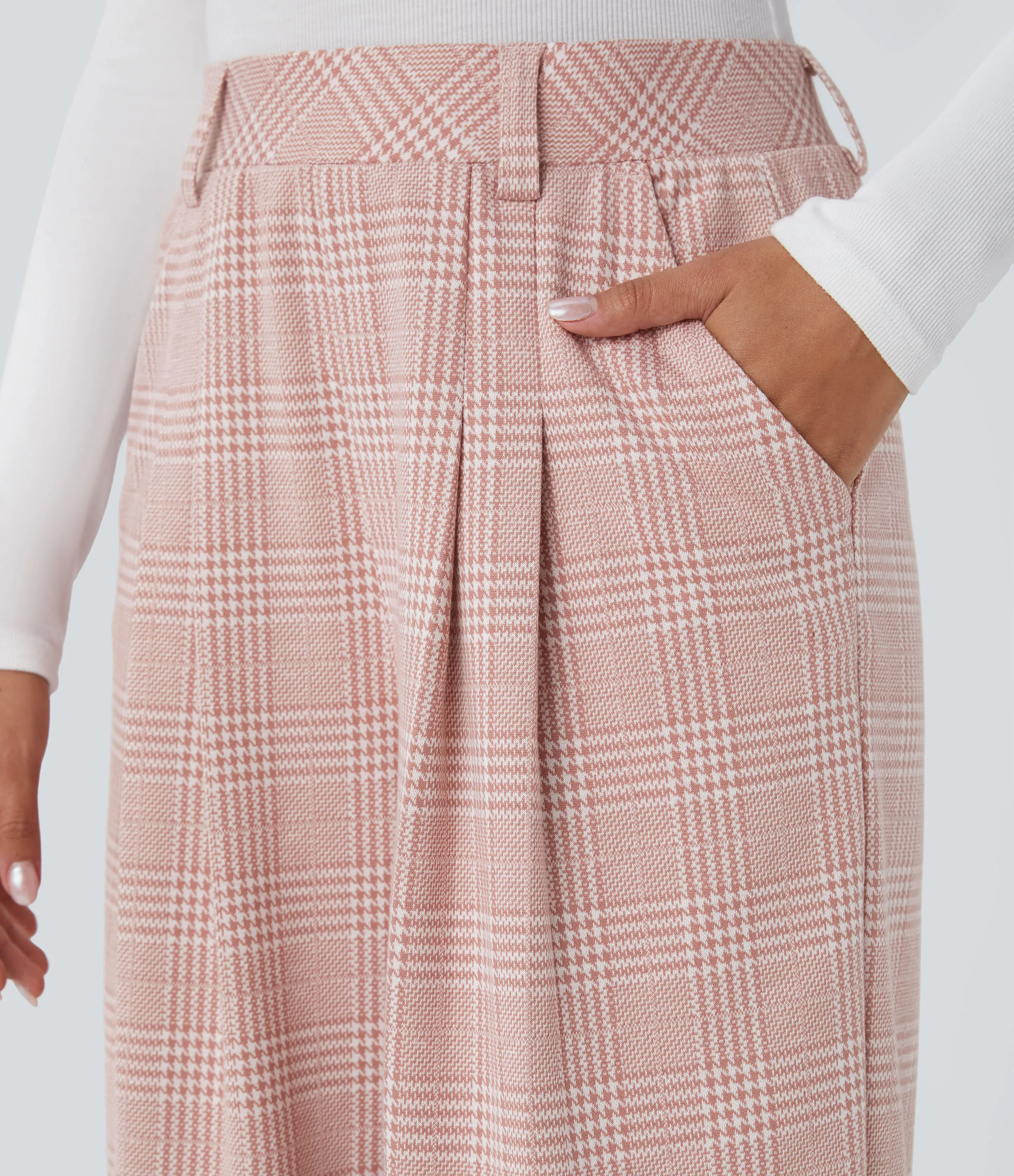 Halara Pantalón tiro alto bolsillo lateral pierna ancha estampado pata gallo - Bean Paste Houndstooth Plaid - XL(tall) sold by Halara product image thumbnail 5