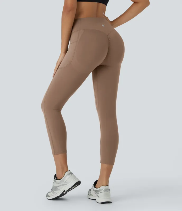 Halara Leggings SoCinched UltraSculpt capri moldeador tiro alto bolsillo lateral control abdomen realce glúteo - Woodsmoke - L sold by Halara
