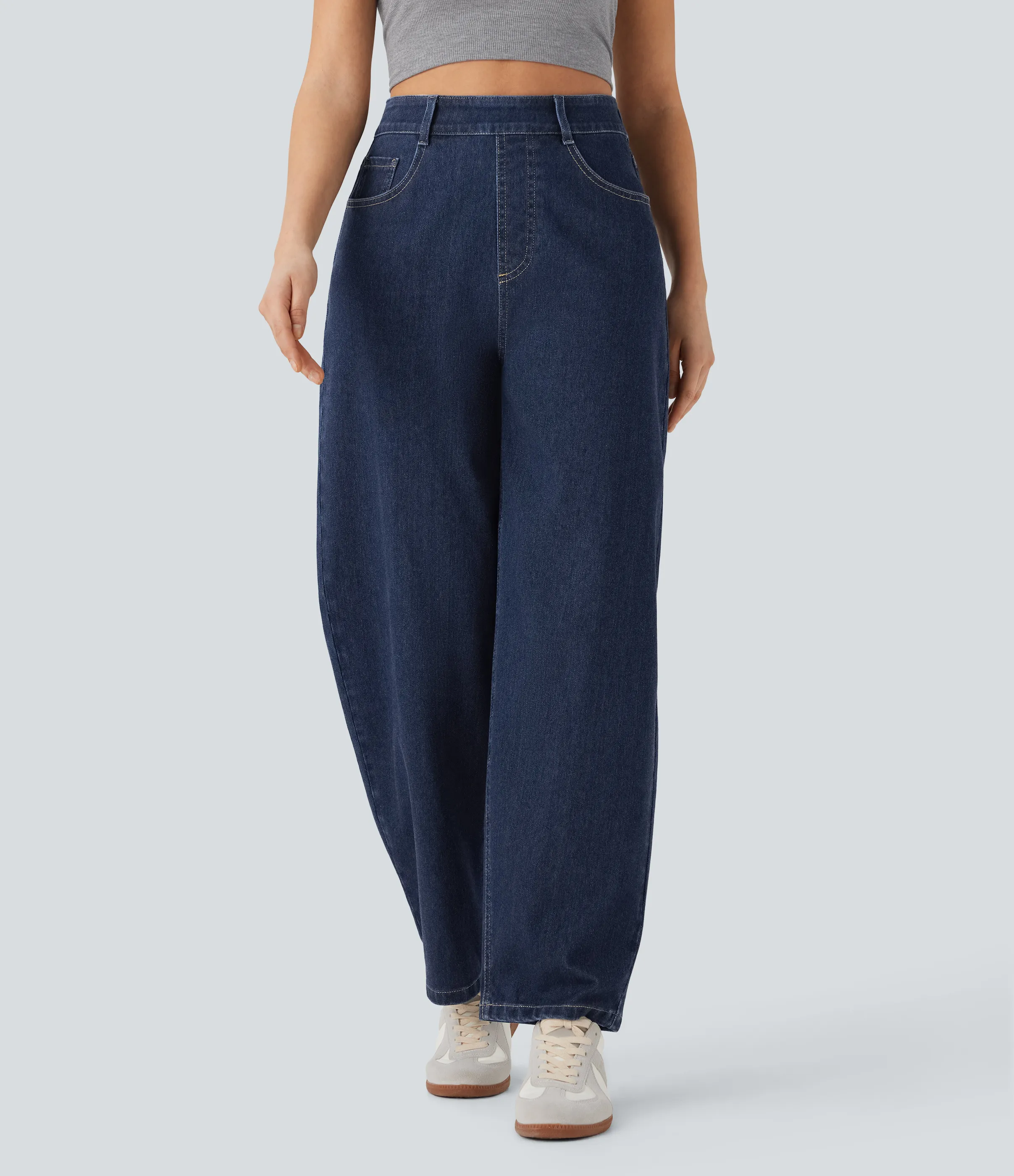 Halara Jeans Halara Flex™ Denim holgado elástico lavado múltiple bolsillo tiro alto - Paint Blue Denim - XS(regular) sold by Halara product image thumbnail 2