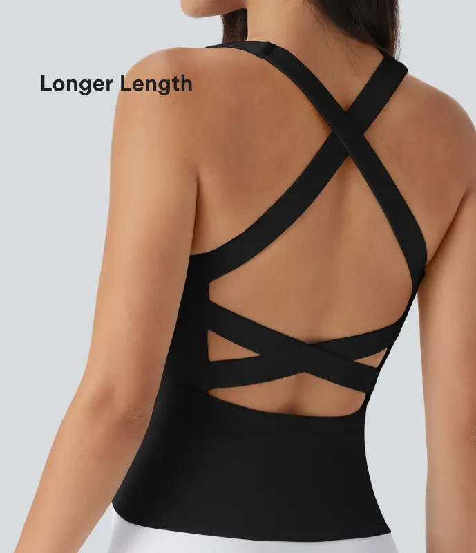 Halara Camiseta sin mangas para running Softlyzero™ fresca con cuello cuadrado, espalda descubierta entrecruzada y fresca al tacto con largo extra - UPF50+ - Black - XL sold by Halara