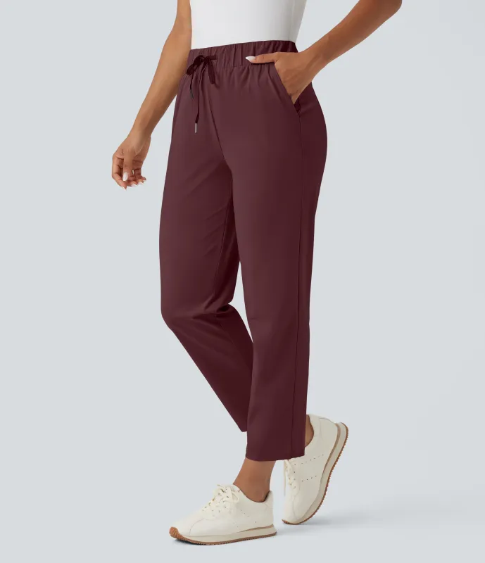 Halara Pantalones de golf ajustados con secado rápido de tiro alto con bolsillos, cordón y bolsillo para tee de golf - Red Mahogany - L(regular) sold by Halara