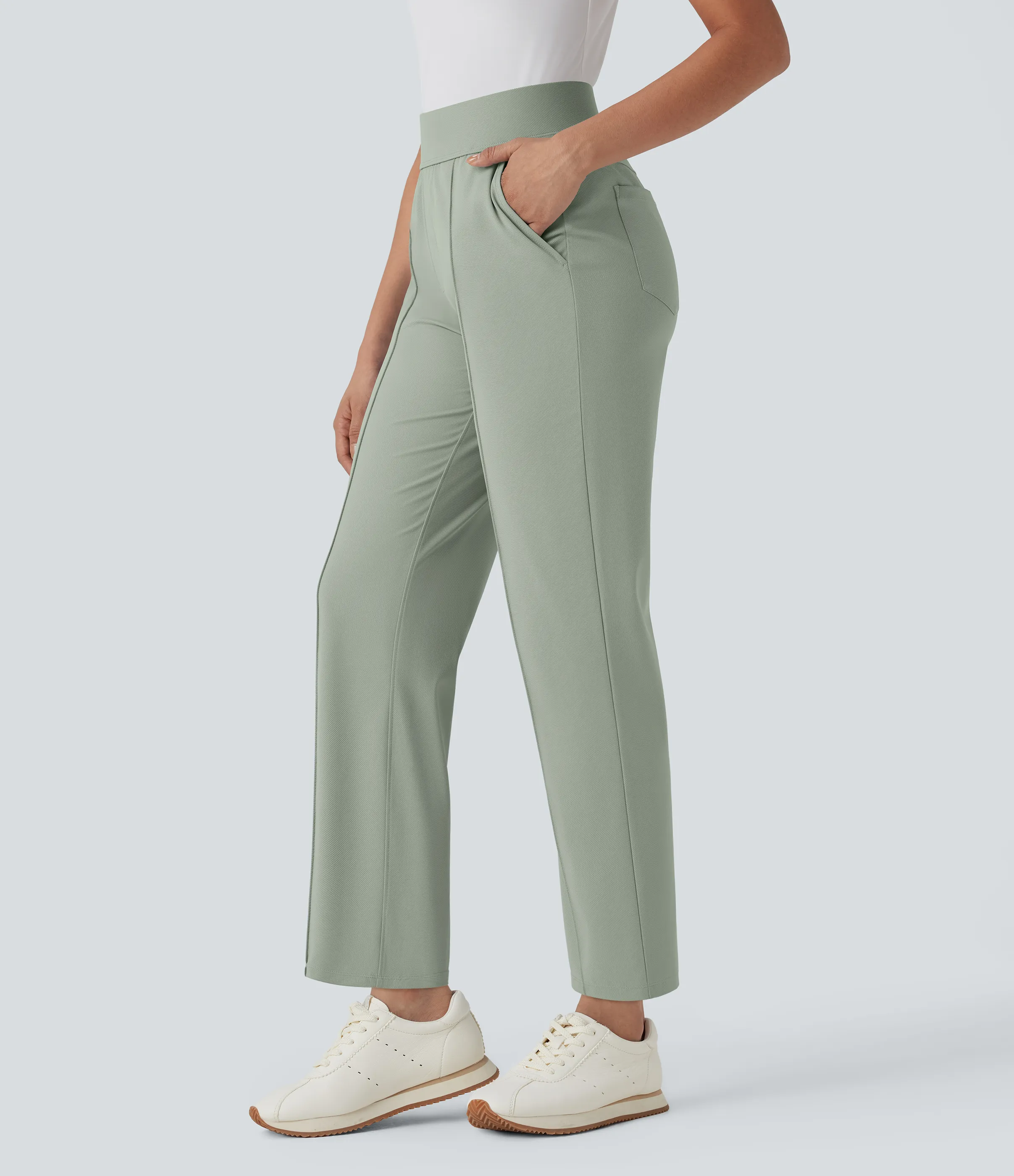 Halara Pantalón golf tiro medio alto múltiple bolsillo secado rápido - Camiseta golf - UPF 40+ - Desert Sage - L(regular) sold by Halara