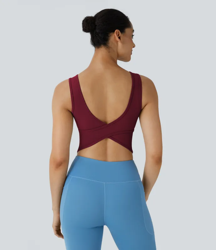 Halara Top de ballet o baile cruzado con escote en U en copas D-F - Deep Wine - S sold by Halara