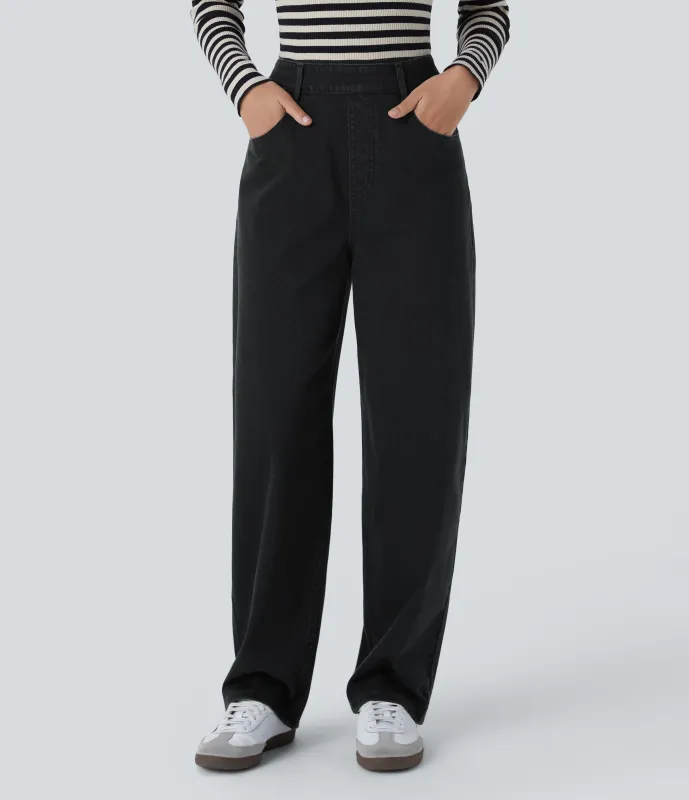 Halara Jeans Halara Flex™ Denim holgado elástico lavado múltiple bolsillo tiro alto - Sandalwood Black Denim - XS(regular) sold by Halara