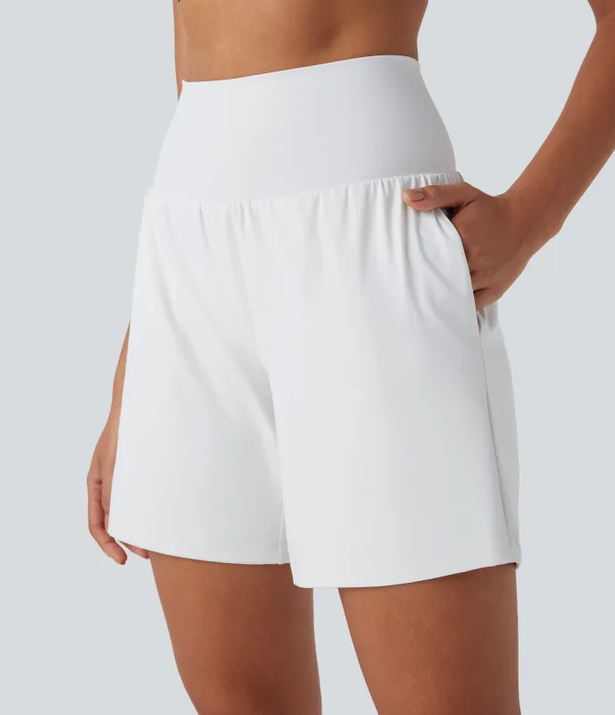 Halara Pantalones cortos de yoga Softlyzero™ Airy 2 en 1 de 17.5cm de tiro alto con tacto fresco y bolsillos - White - L sold by Halara