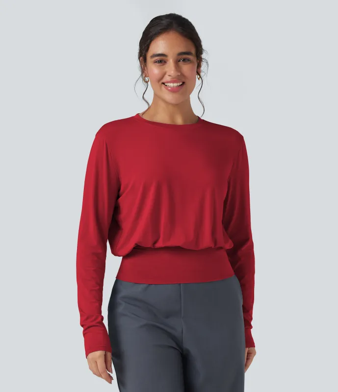 Halara Camiseta de oficina de manga larga y cuello redondo - Haute Red - XS sold by Halara