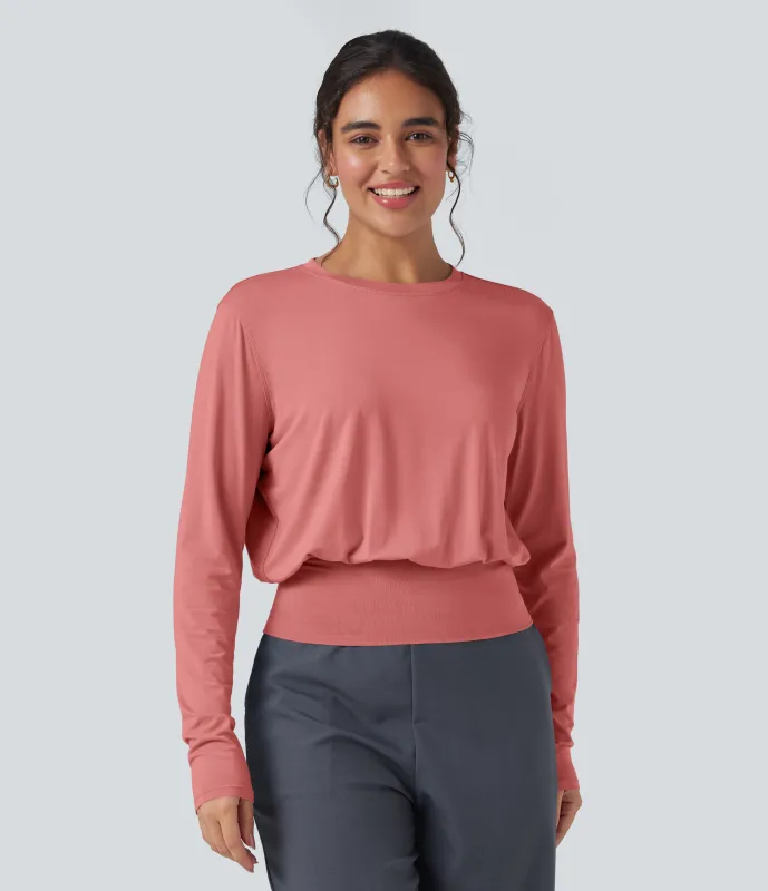 Halara Camiseta de oficina de manga larga y cuello redondo - Lantana - XL sold by Halara