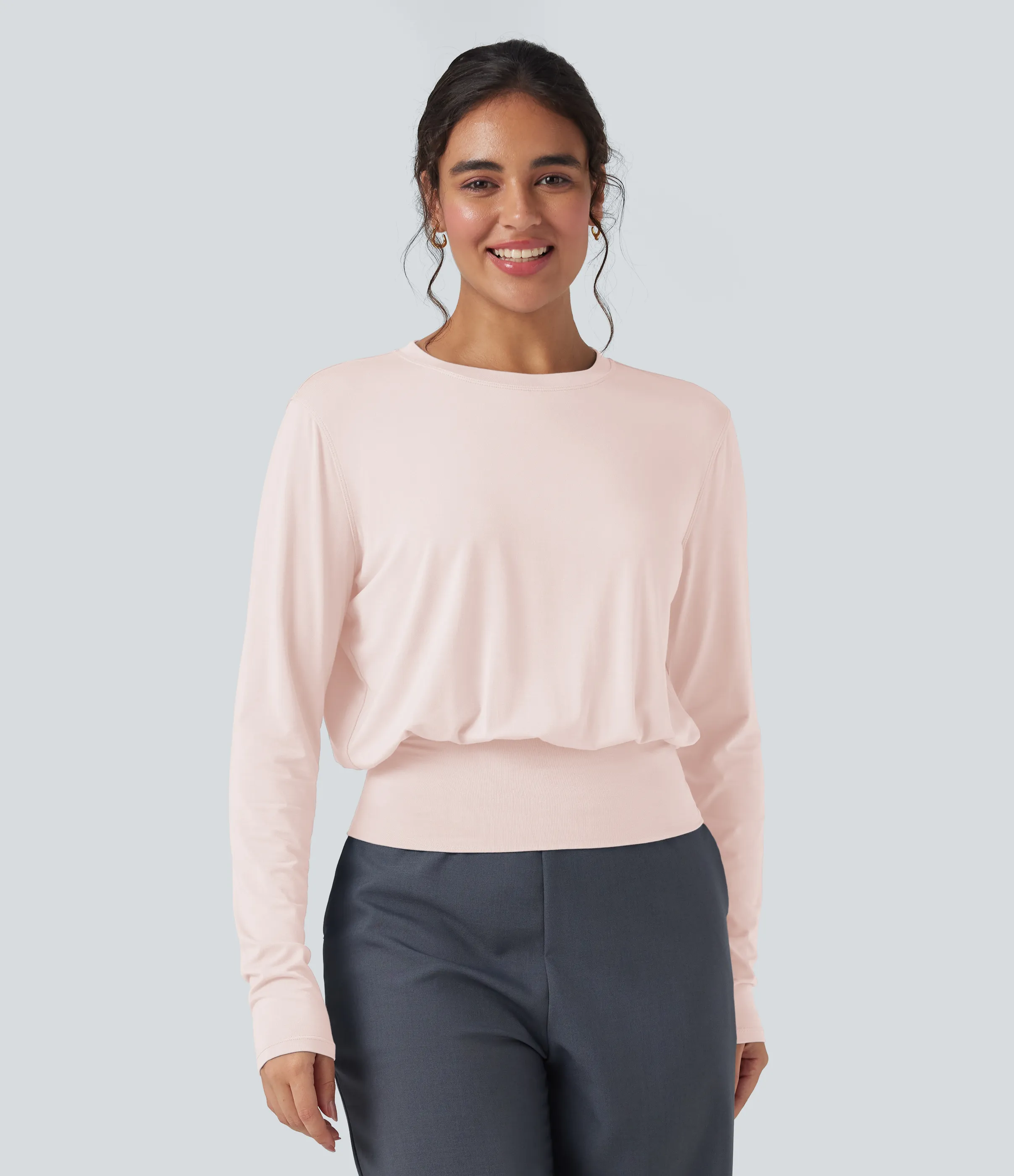 Halara Camiseta de oficina de manga larga y cuello redondo - Sheer Pink - XL sold by Halara product image thumbnail 2