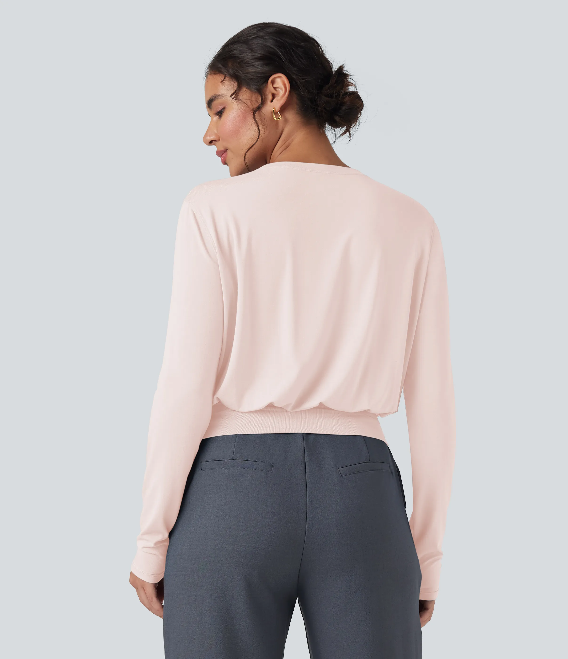 Halara Camiseta de oficina de manga larga y cuello redondo - Sheer Pink - XL sold by Halara product image thumbnail 3