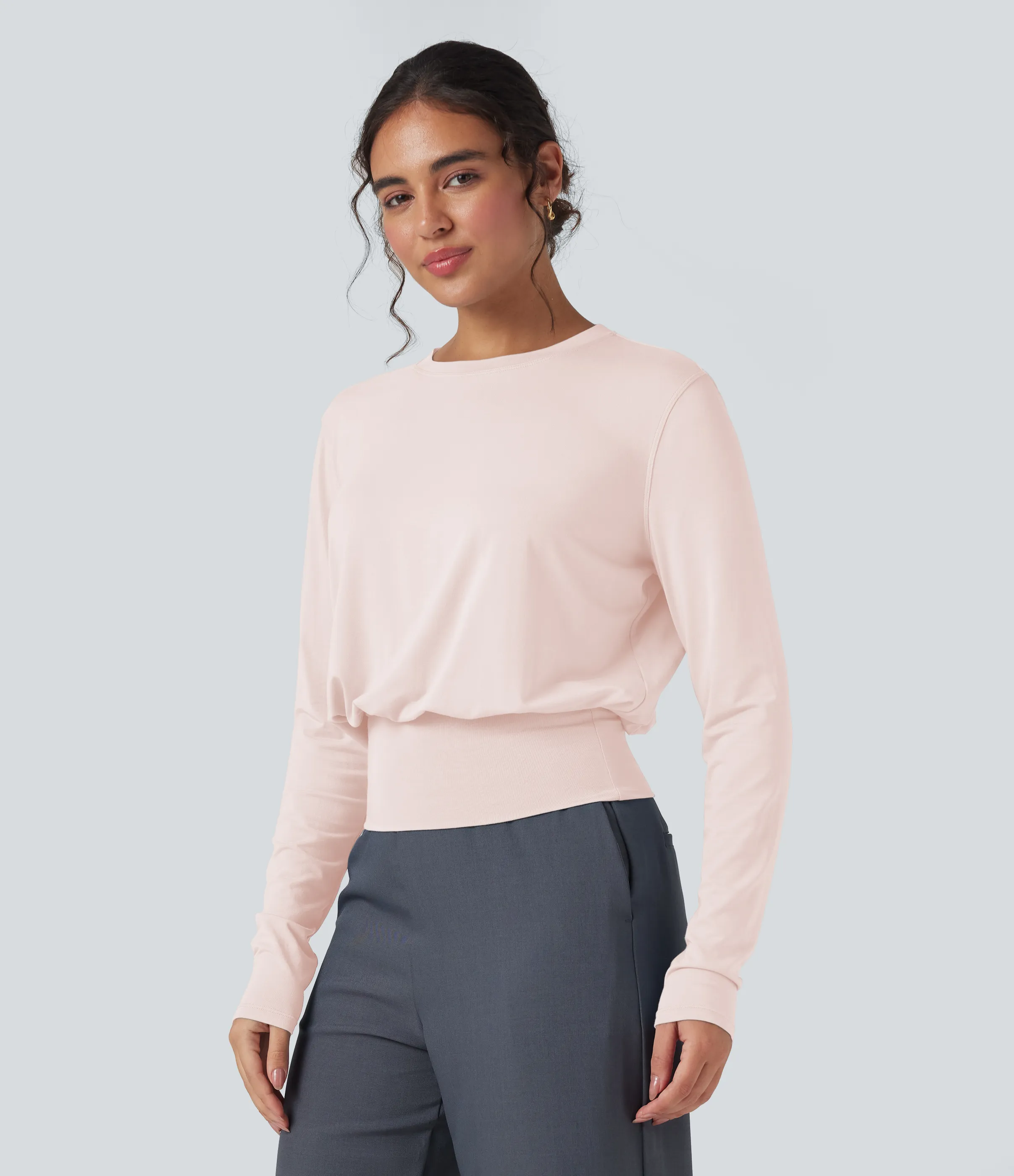 Halara Camiseta de oficina de manga larga y cuello redondo - Sheer Pink - XL sold by Halara product image thumbnail 4