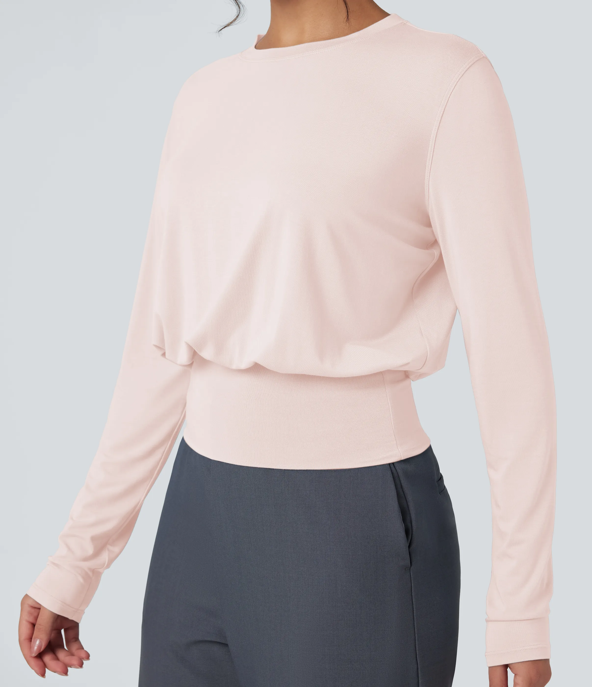 Halara Camiseta de oficina de manga larga y cuello redondo - Sheer Pink - XL sold by Halara product image thumbnail 5