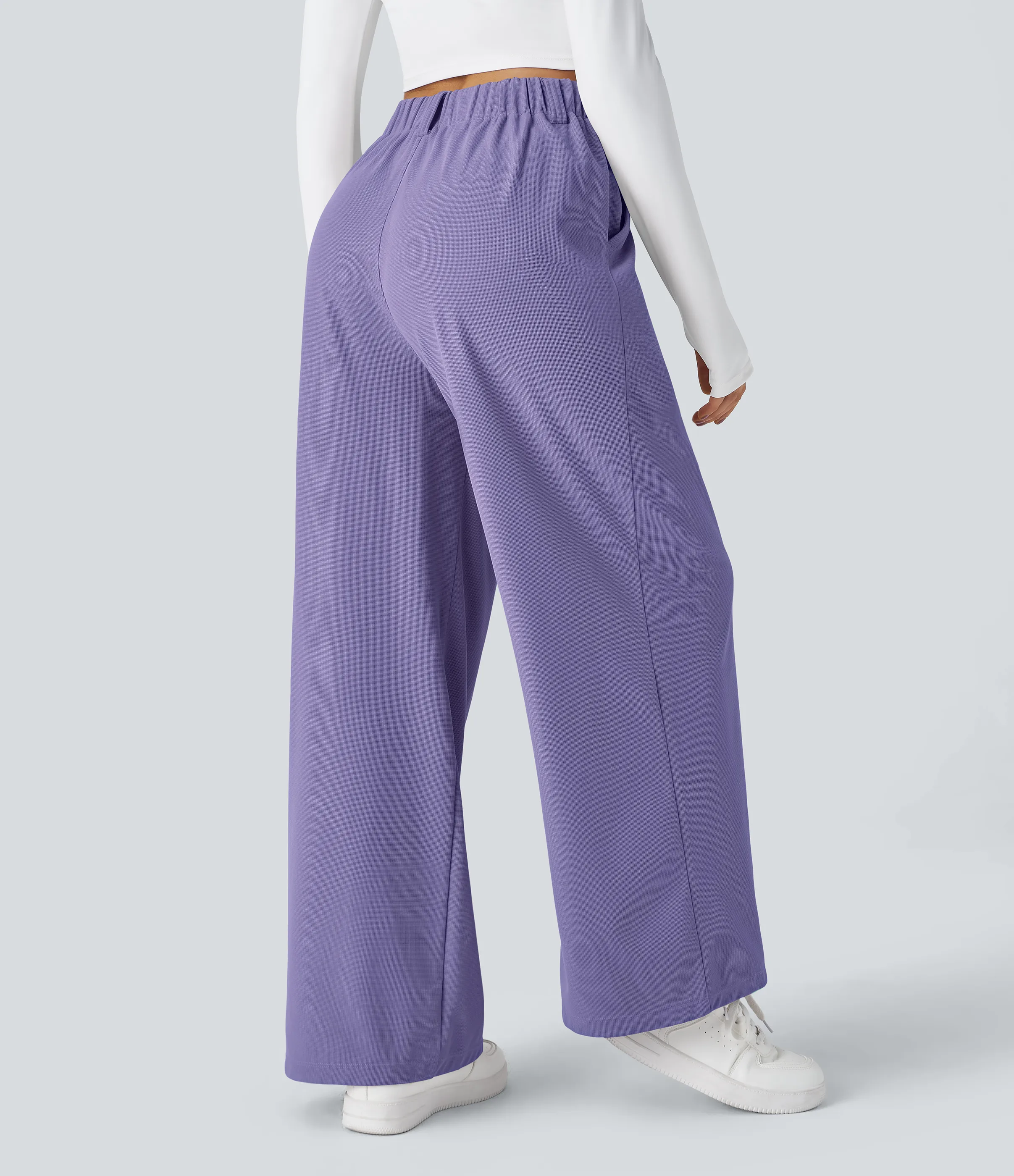 Halara Pantalones Halara Flex™ de oficina anchos plisados de tiro alto con bolsillos en tela tipo gofre - Mellow Purple - XL(regular) sold by Halara product image thumbnail 3
