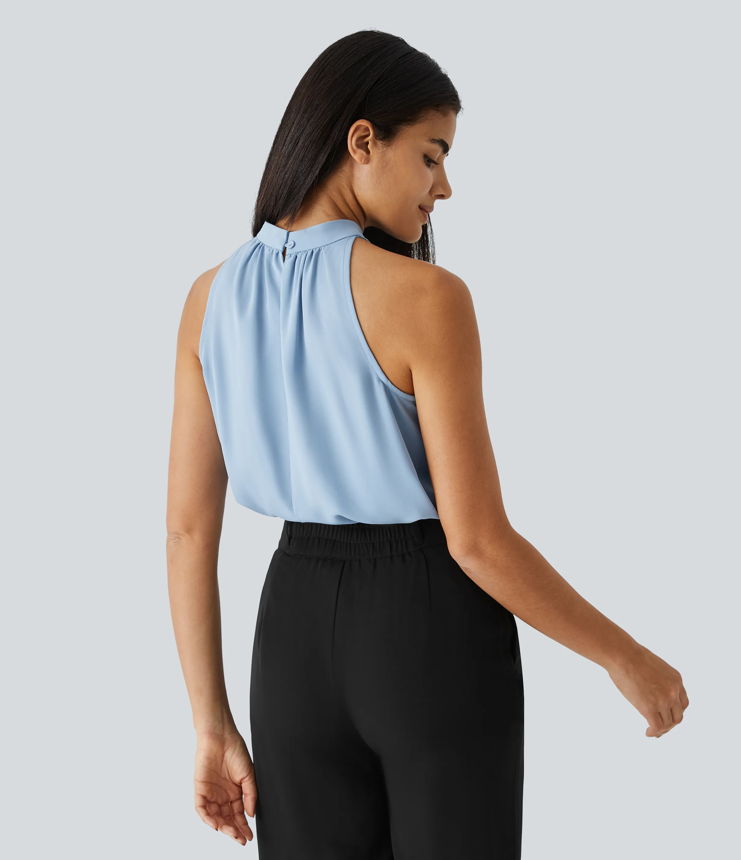 Halara Blusa oficina dobladillo curvado sin manga plisada abertura espalda halter - Skyride - S sold by Halara product image thumbnail 3