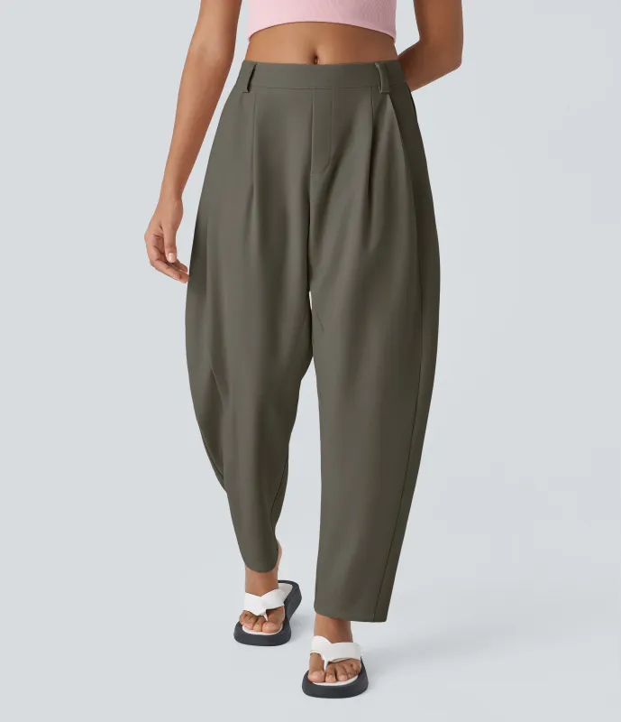 Halara Pantalón oficina pierna barril bolsillo lateral plisado tiro medio - Stone Gray - S(regular) sold by Halara