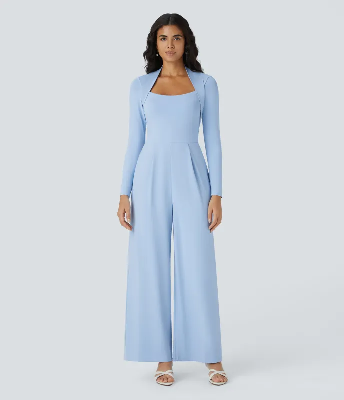 Halara Mono dama honor invitada boda pierna ancha manga larga - Angel Falls - L(regular) sold by Halara